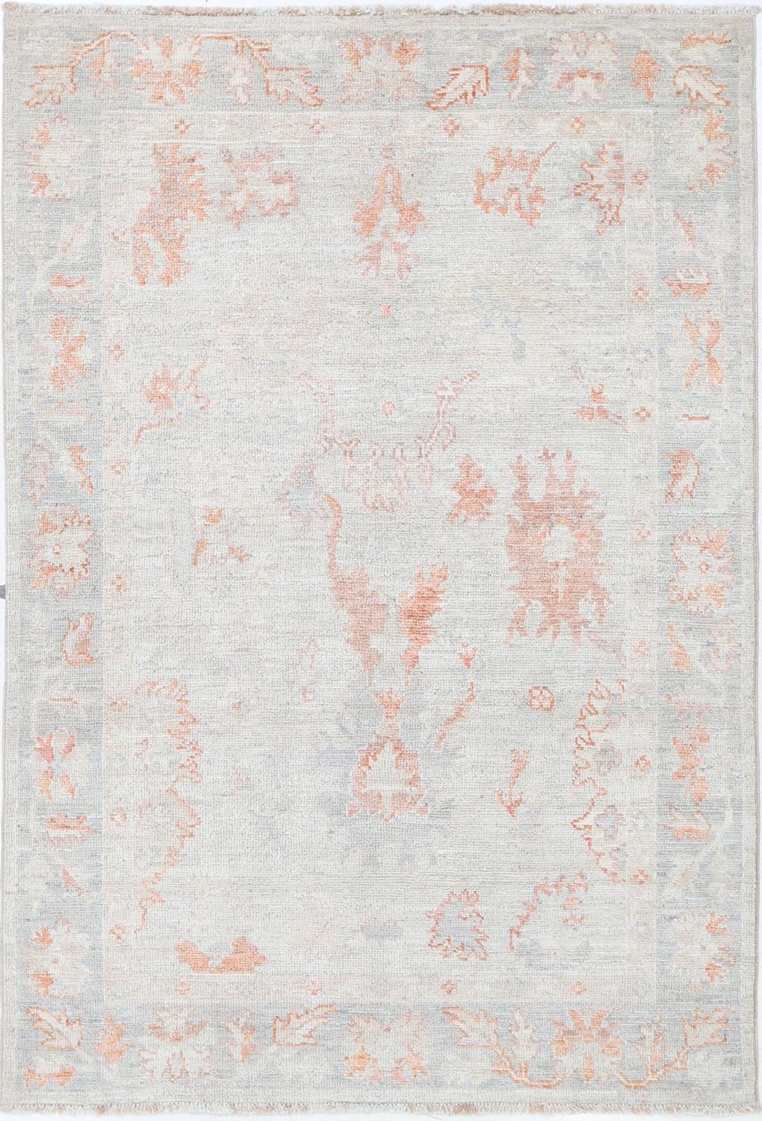 4x6 Ft Handmade Ivory, Peach, Light Blue Area Rug With Subtle Botanical Design