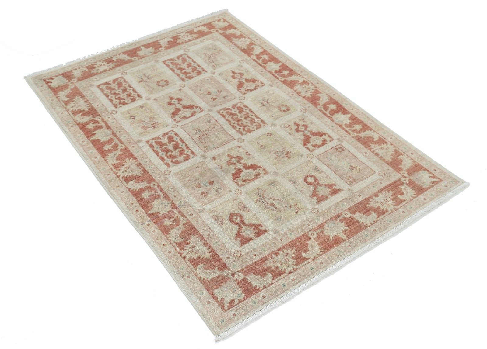 Tapis en laine noué à la main, rouille et beige, 1 x 1,5 m - Tapis d'accent à panneaux géométriques photo furniture