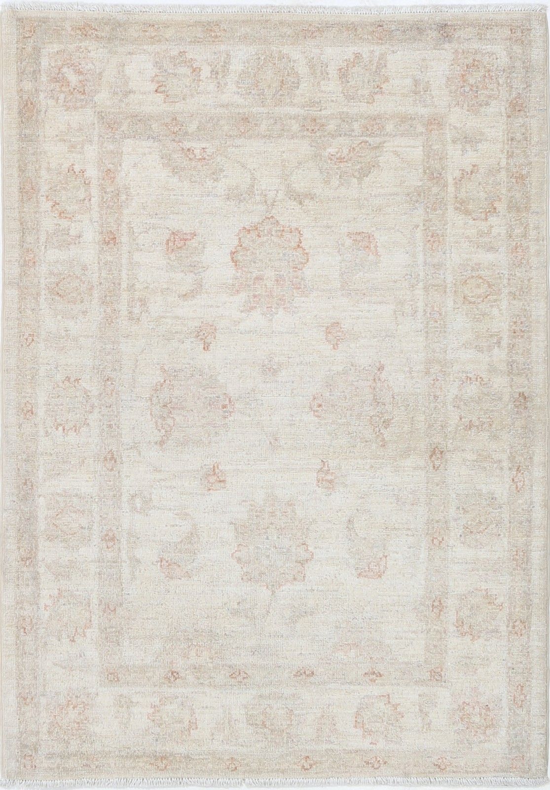 2.8x4 Ft Beige Handknotted Turkish Wool Accent Rug With Floral Design. 100% Wool