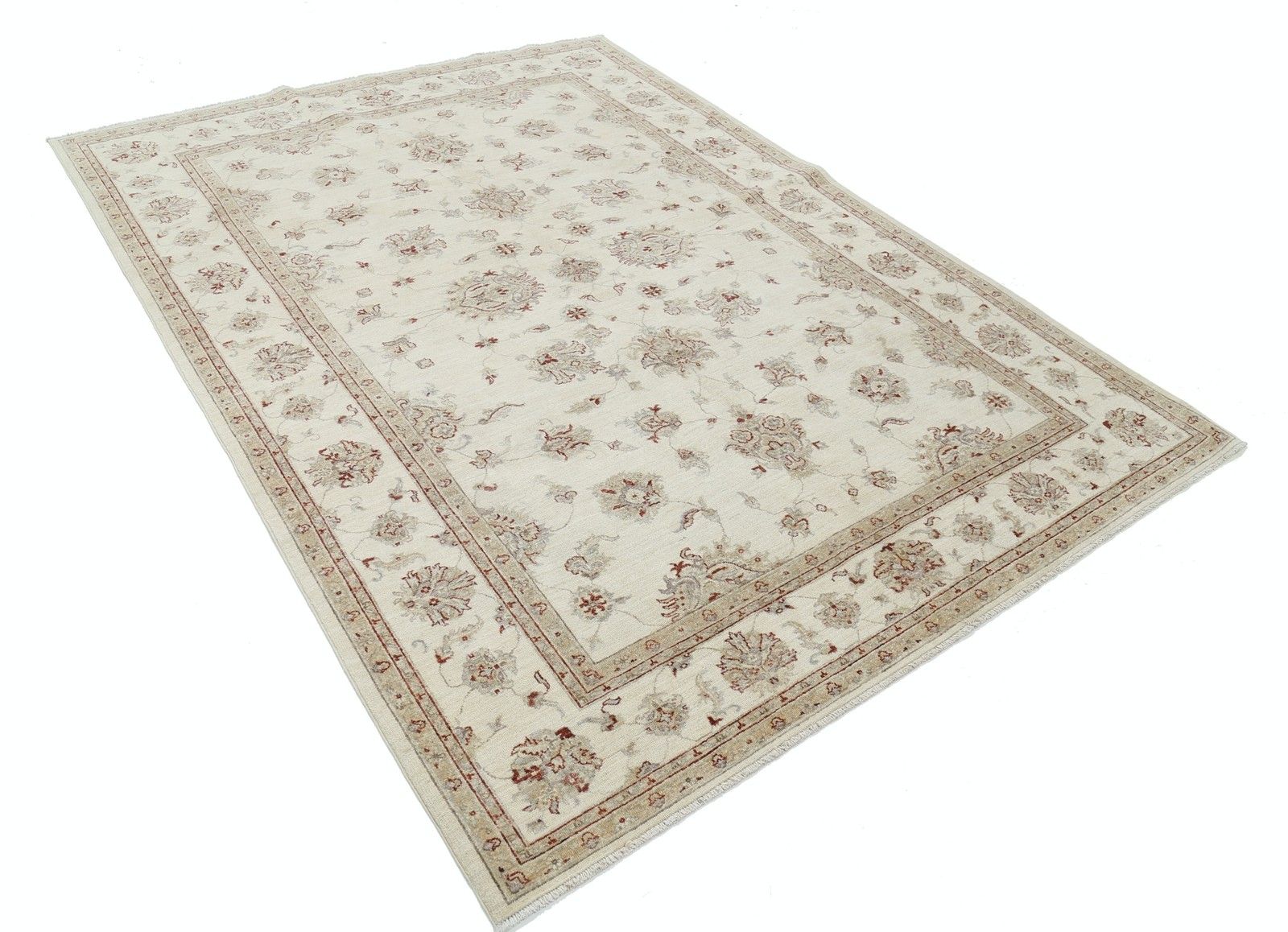 Grand tapis Oushak en laine beige, noué à la main, 207 x 286 cm, pour salon photo for sale