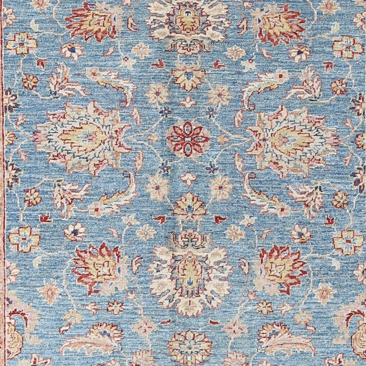 5x6.2 Ft Handmade Floral Oushak Rug With Blue Field And Pink Border. 100% Wool photo buy