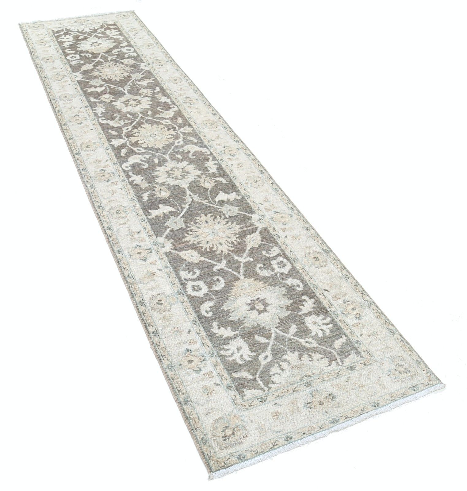 2,4 x 10 ft Bloemen Gangloper. Handgemaakte Keukenmat in Beige en Bruin photo furniture