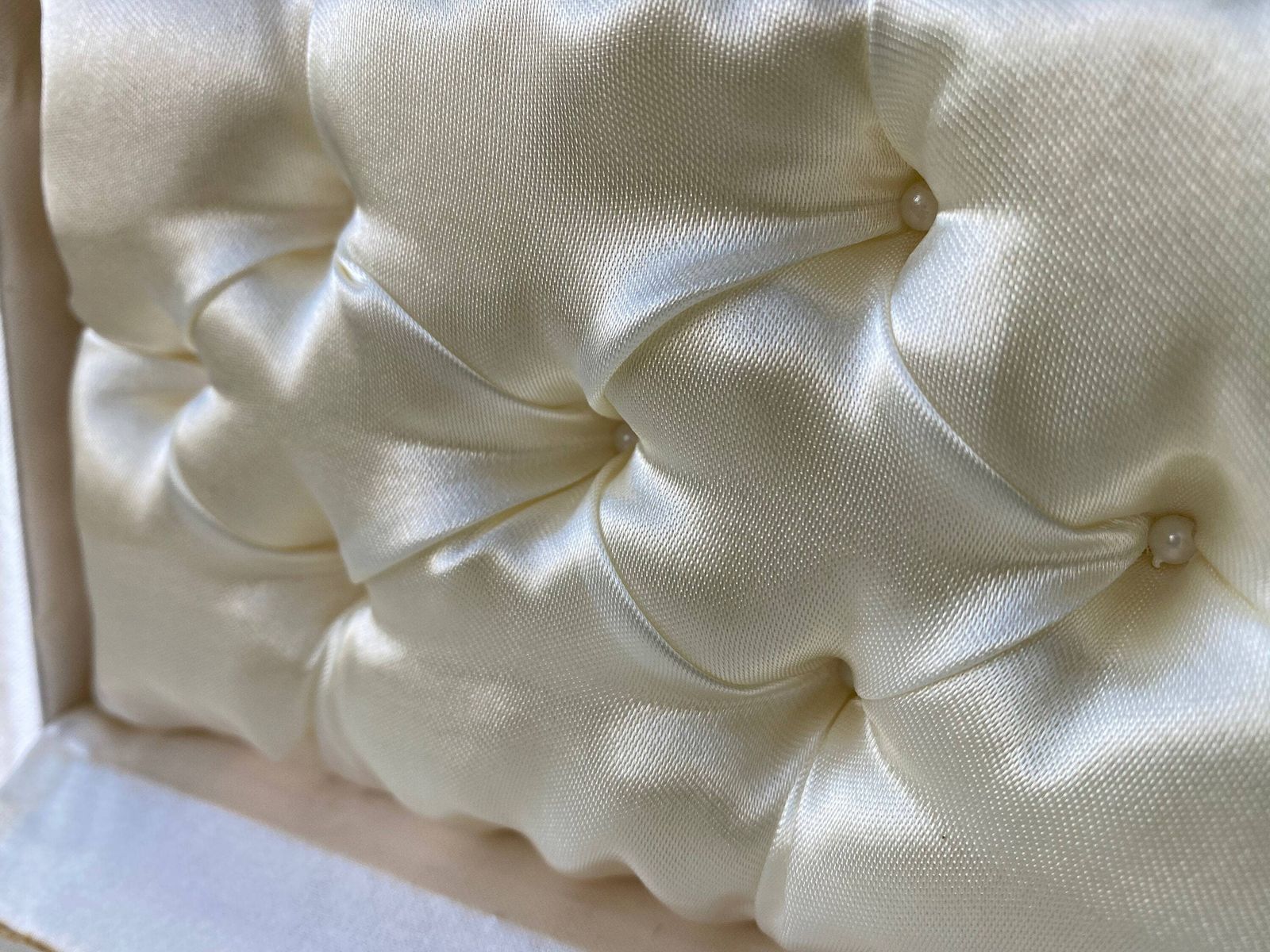 Vintage French Wood And Metal Jewelry Box, White Tufted Silk, Trinket Box photo 147.0