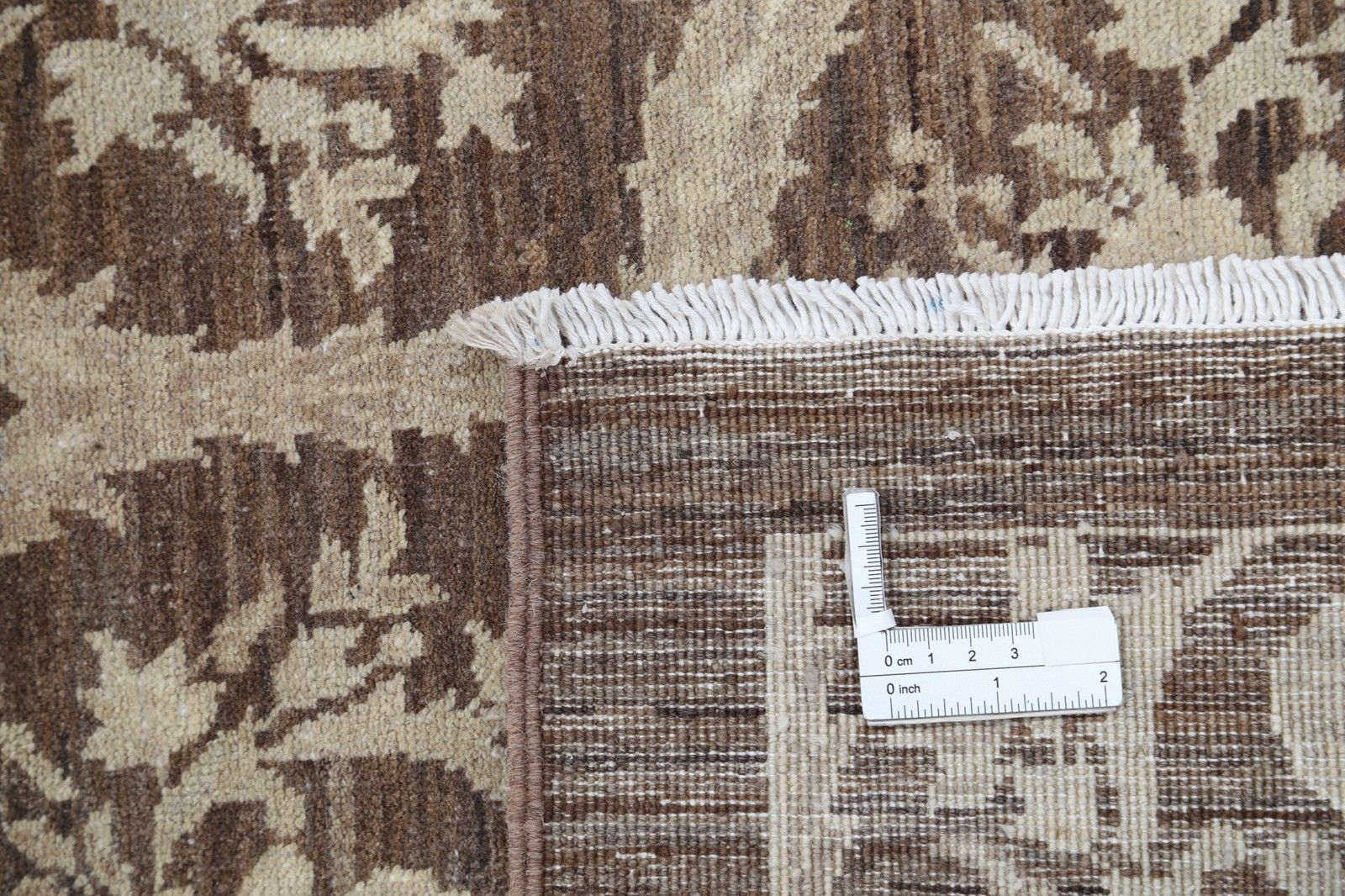 9x12 Ft Hand Knotted Brown And Ivory Wool Rug. Botanical Repeating Design Carpet photo buy