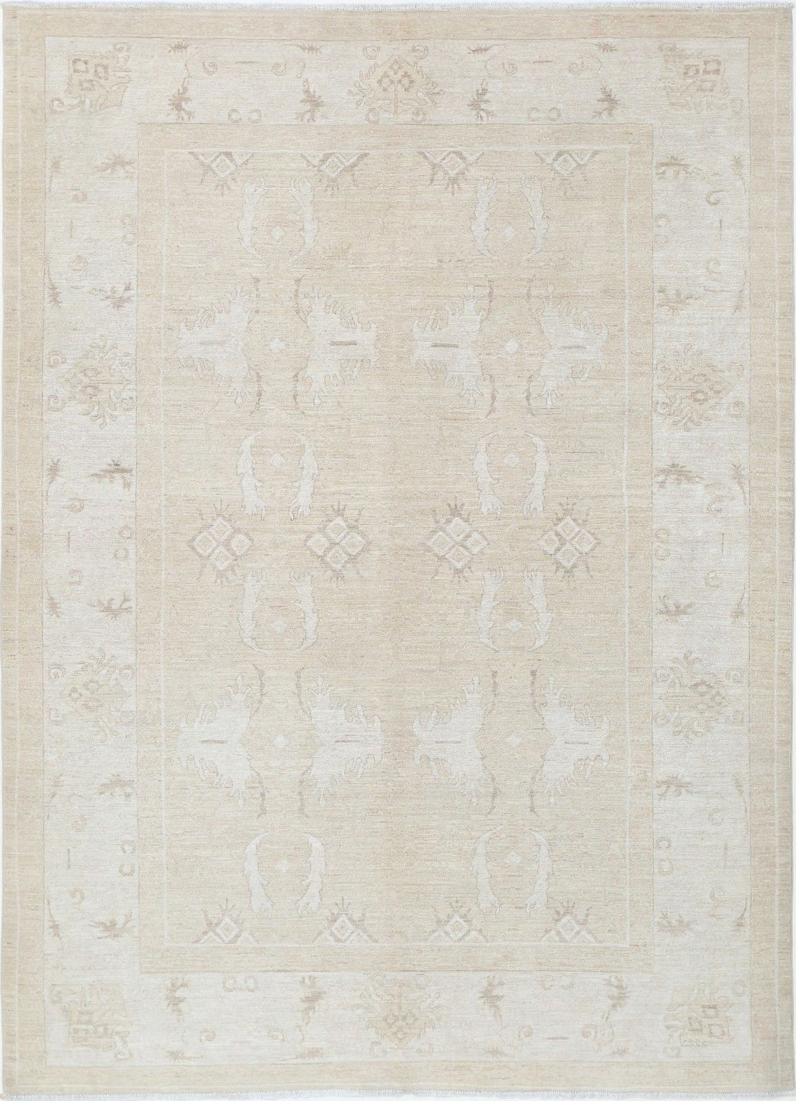 6x8.4 Ft Handmade Beige Area Rug For Living Room, Dining Room And Bedroom Decor