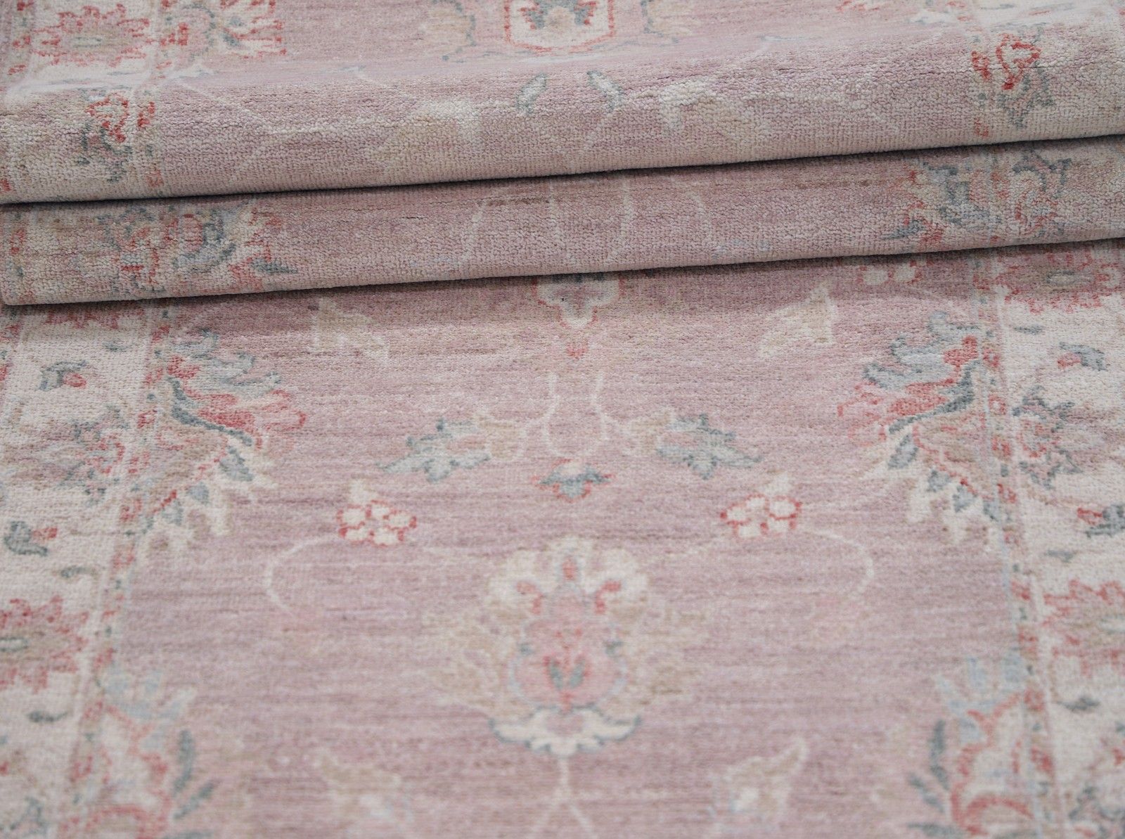 2.5x12.2 Ft Hand Knotted Blush, Ivory Wool Runner Rug. Floral Hallway Rug photo Textiles