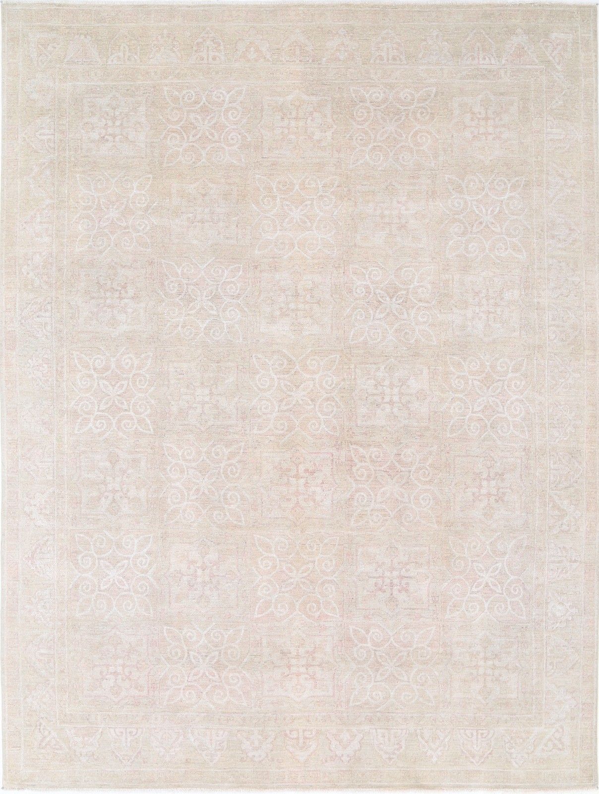 8.8x11.8 Ft Hand Knotted Soft Toned Large Area Rug. 100% Wool Living Room Carpet