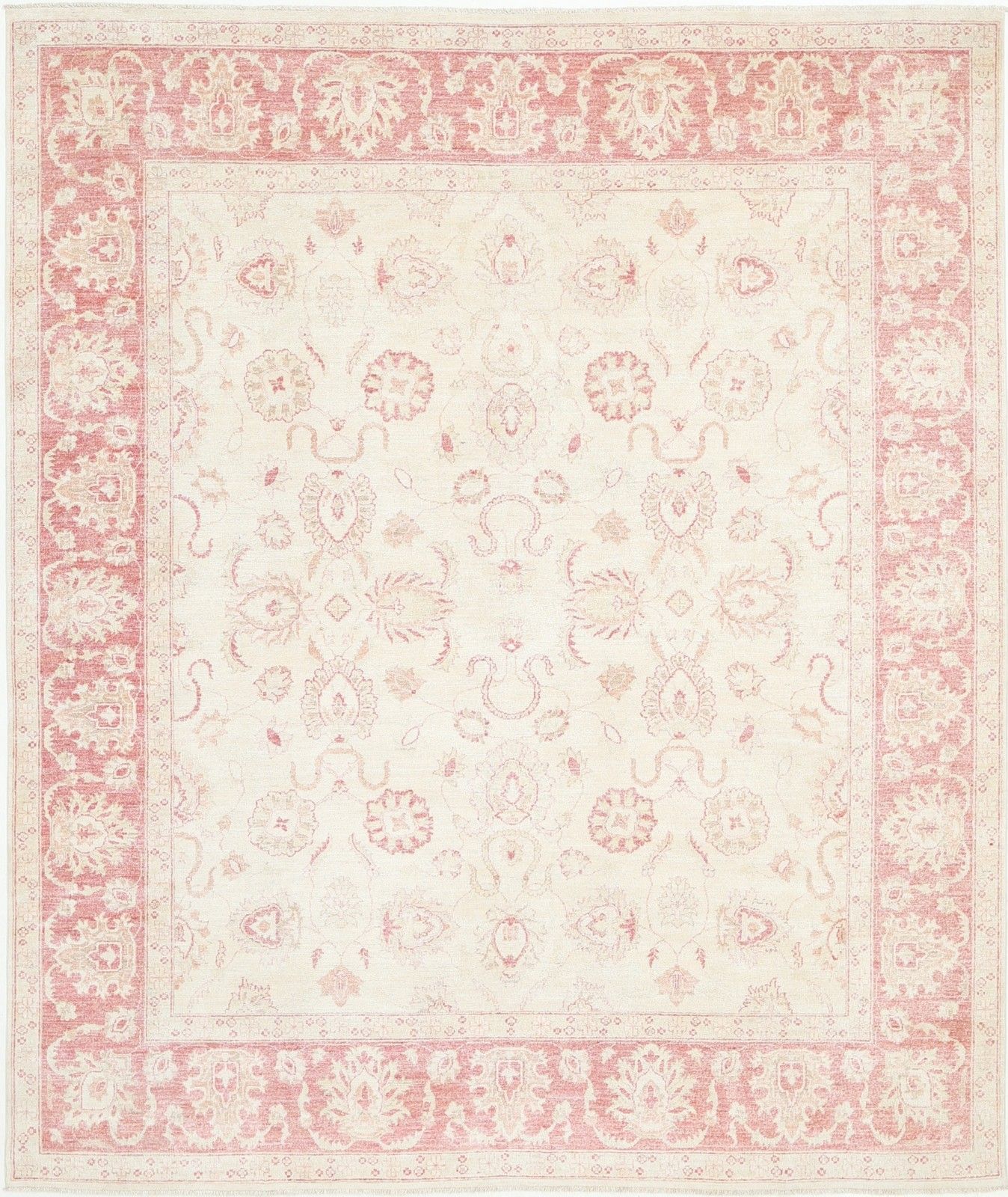 8.2x9.7 Ft Hand Knotted Rug In Pink And Beige. Traditional Floral Carpet