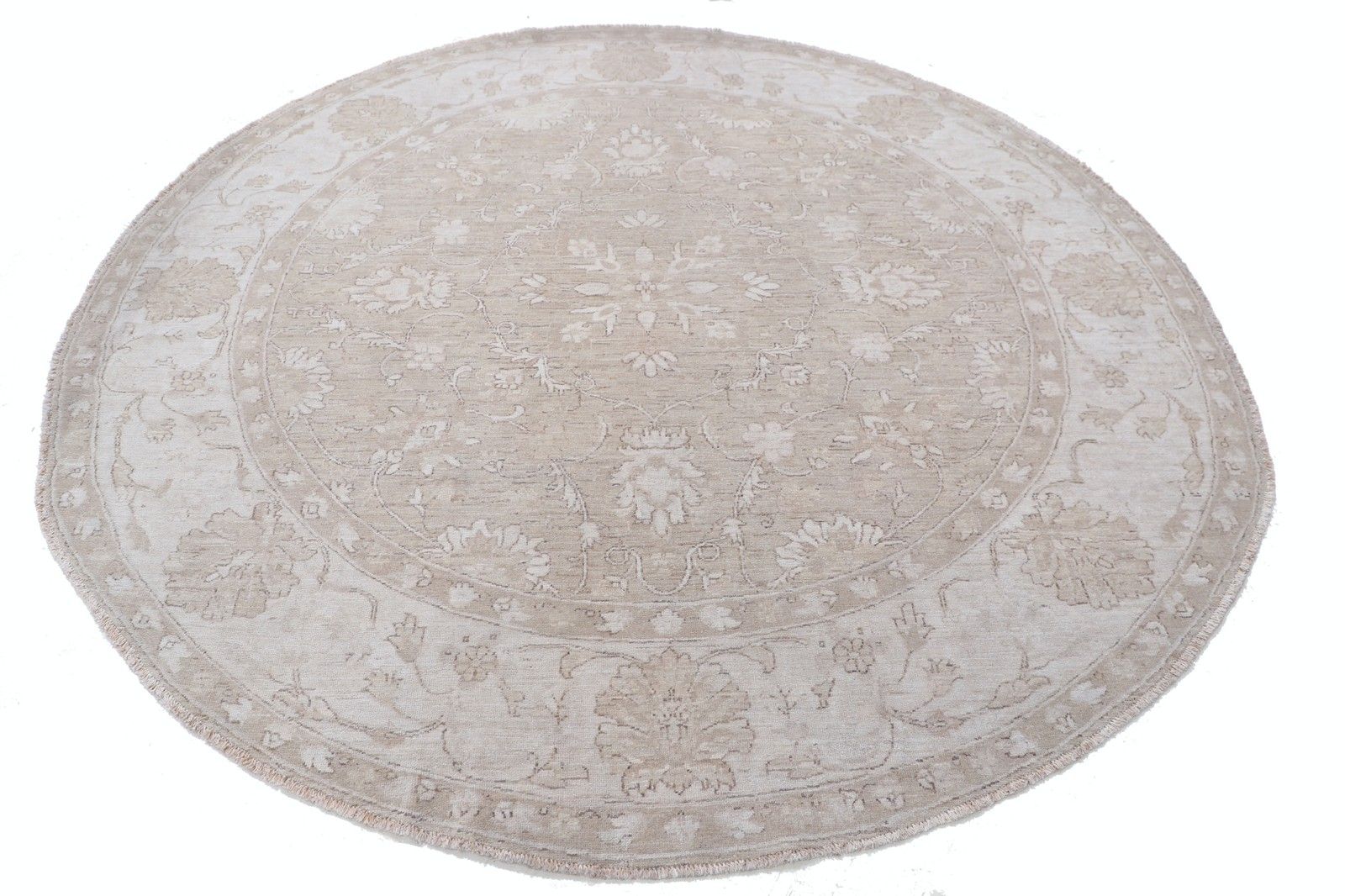 8x8 Ft Rond Handgeknoopt Turks Wollen Vloerkleed. Bloemmotief Rond Tapijt photo furniture