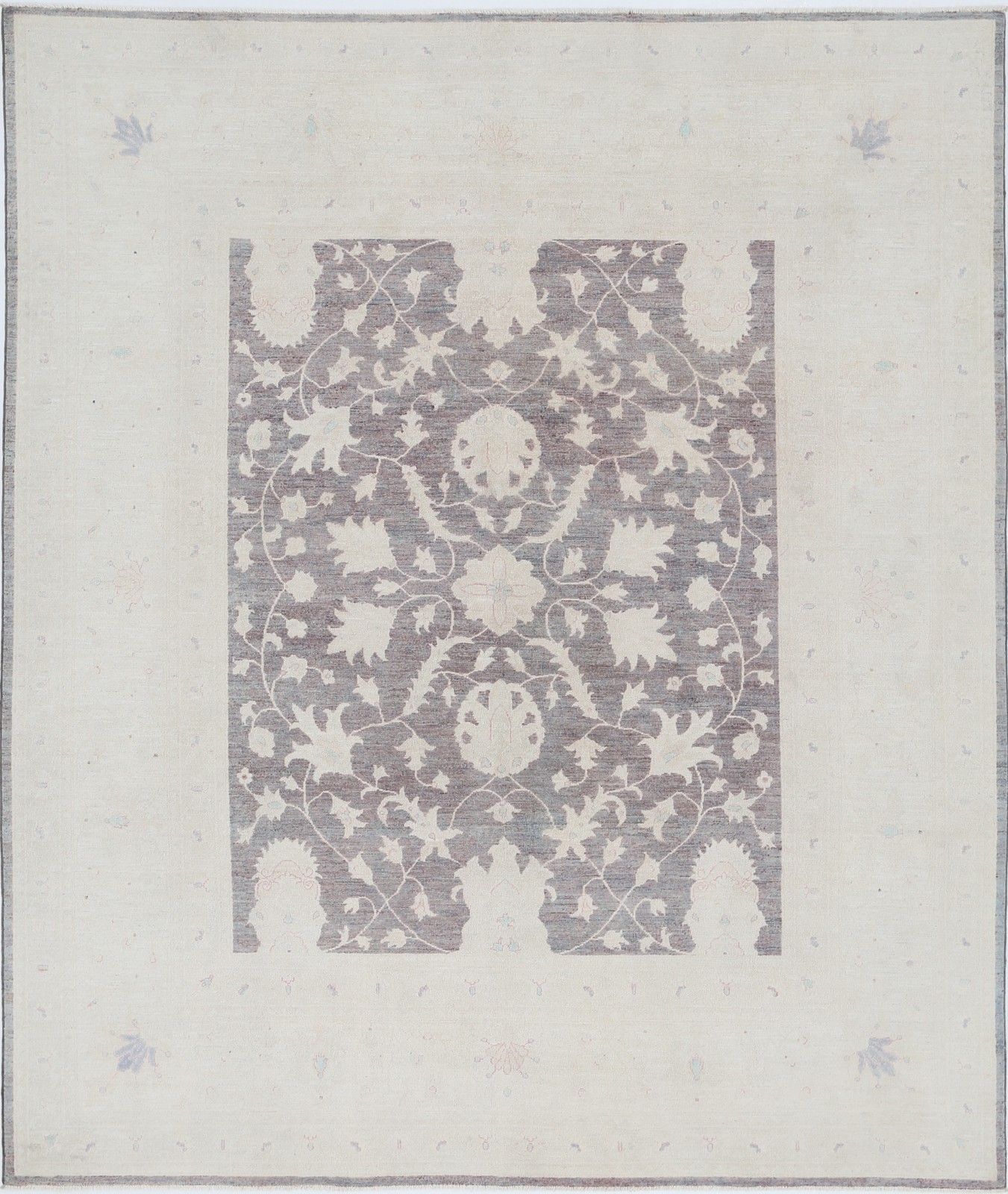 8x9.5 Ft Handmade Soft Toned Large Area Rug With Floral Design For Living Room