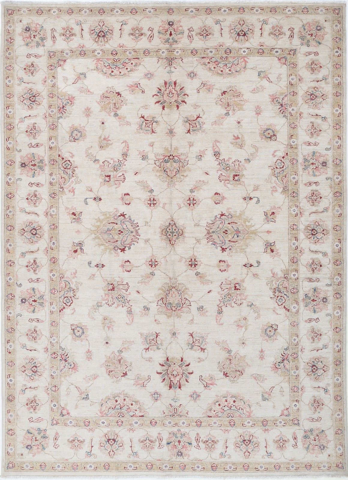 5.7x8 Ft Hand Knotted Beige Wool Oushak Area Rug With All Over Floral Design
