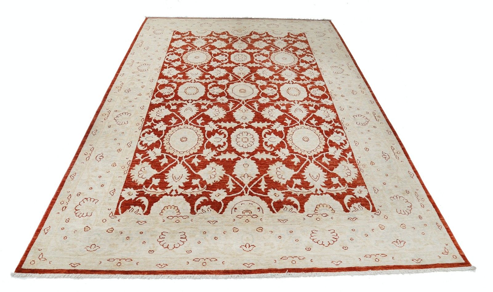 Tapis en laine noué à la main, rouge et ivoire, motif floral turc, 180 x 270 cm photo for sale