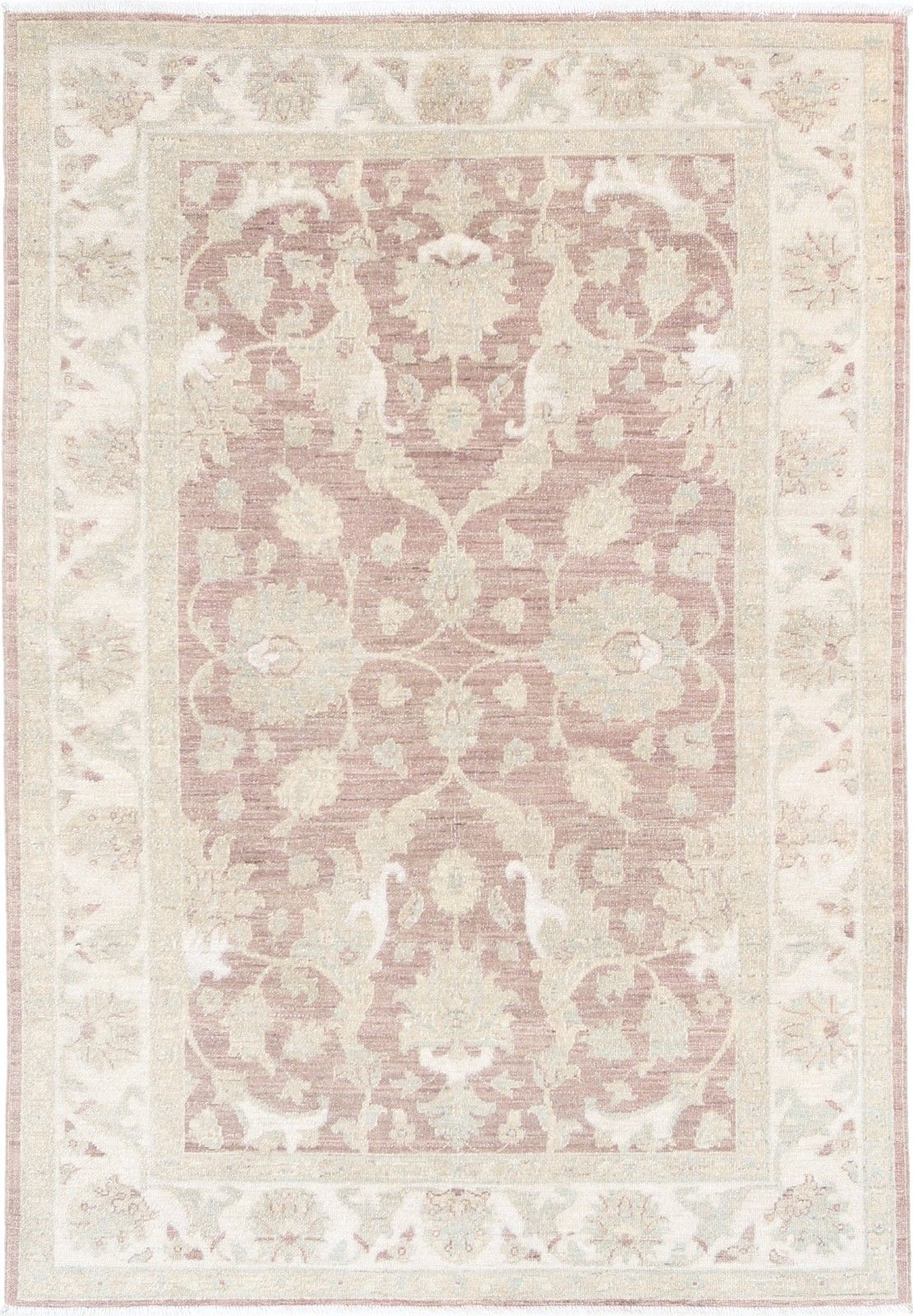 4.2x6.2 Ft Handmade Blush And Ivory Area Rug. Turkish Floral Design Accent Rug