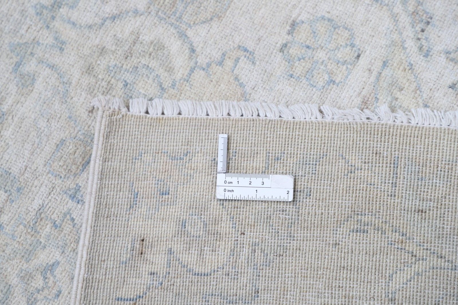 Tapis en laine noué à la main, ivoire et bleu, motif médaillon floral, 1,50 x 2,04 m photo vinterior