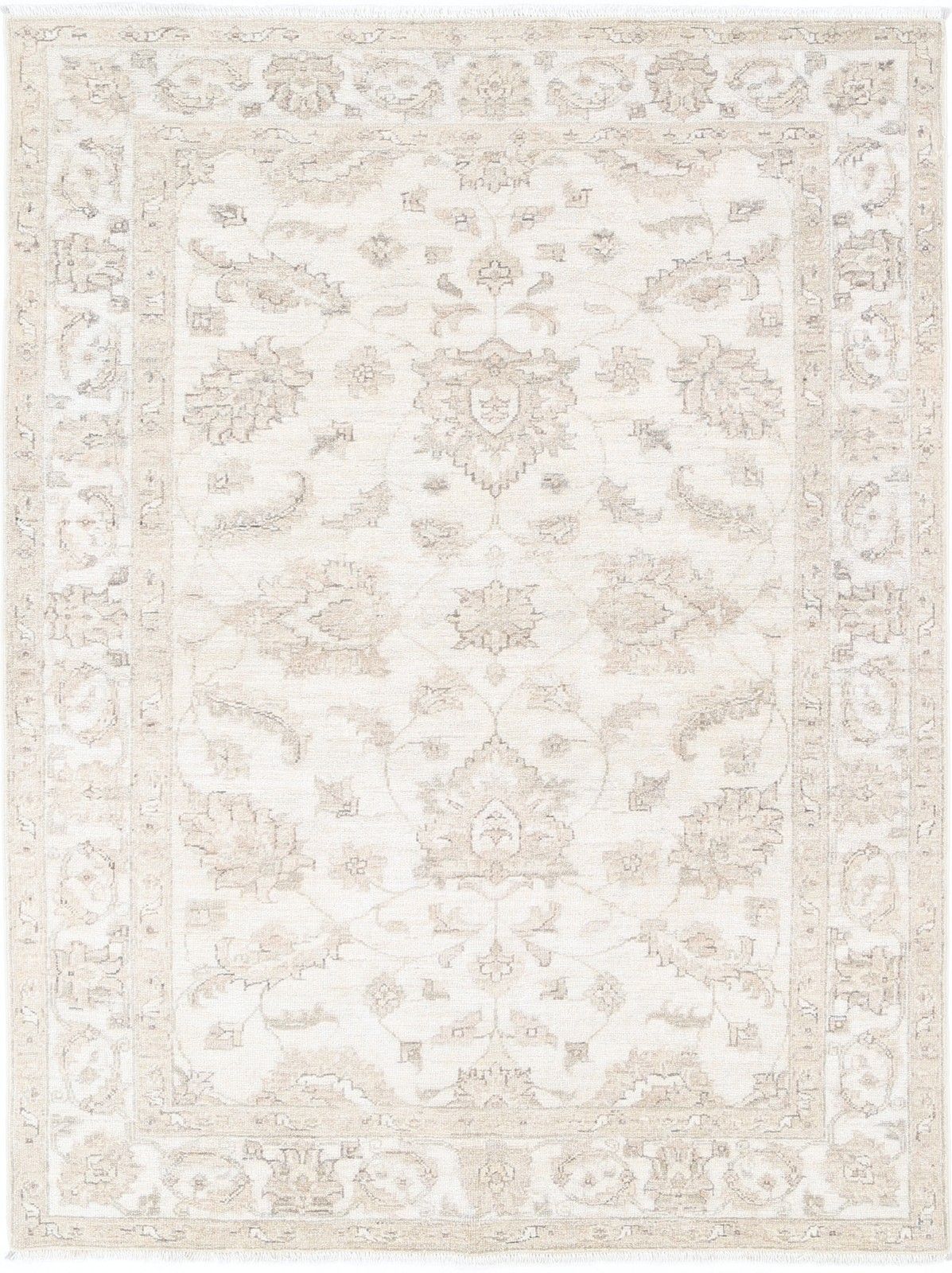 4.2x5.6 Ft Hand Knotted Beige Turkish Accent Rug With Floral Design. 100% Wool