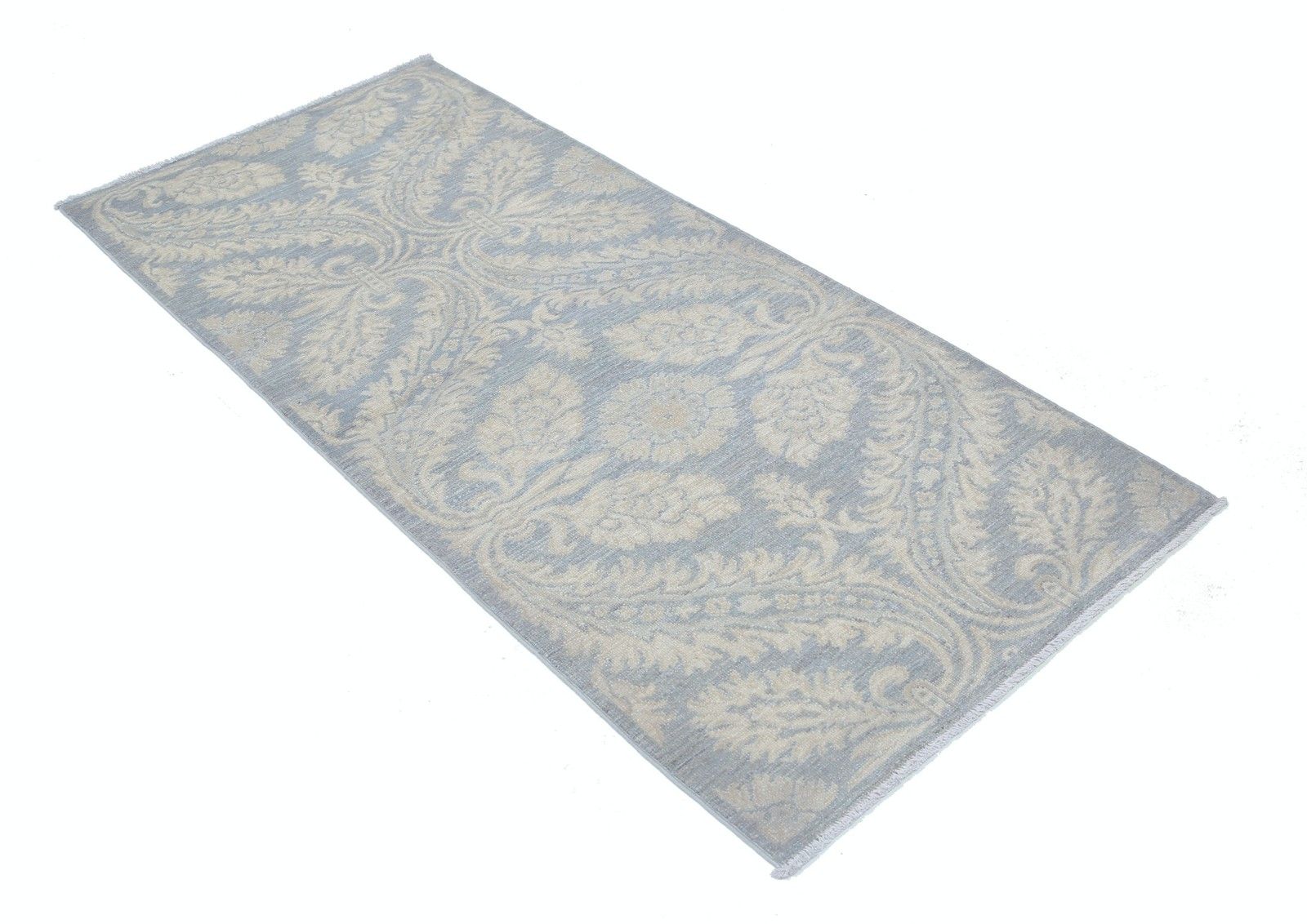 2,7 x 6 ft handgeknoopt loper in lichtblauw en ivoor. Wollen keukenkleed photo furniture