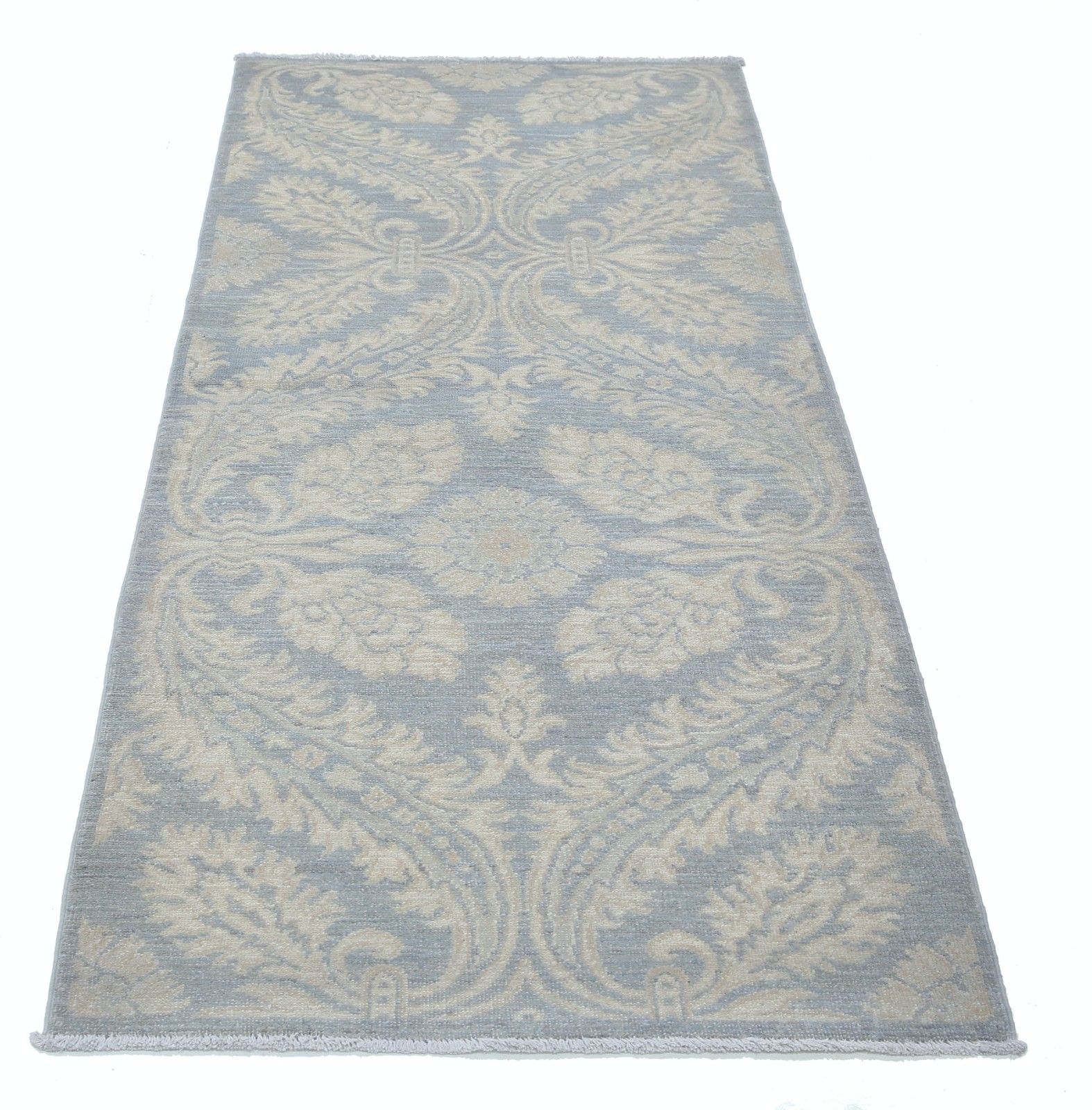 Tapis de couloir noué à la main 82 x 181 cm, bleu clair et ivoire. Tapis de cuisine en laine photo Textiles