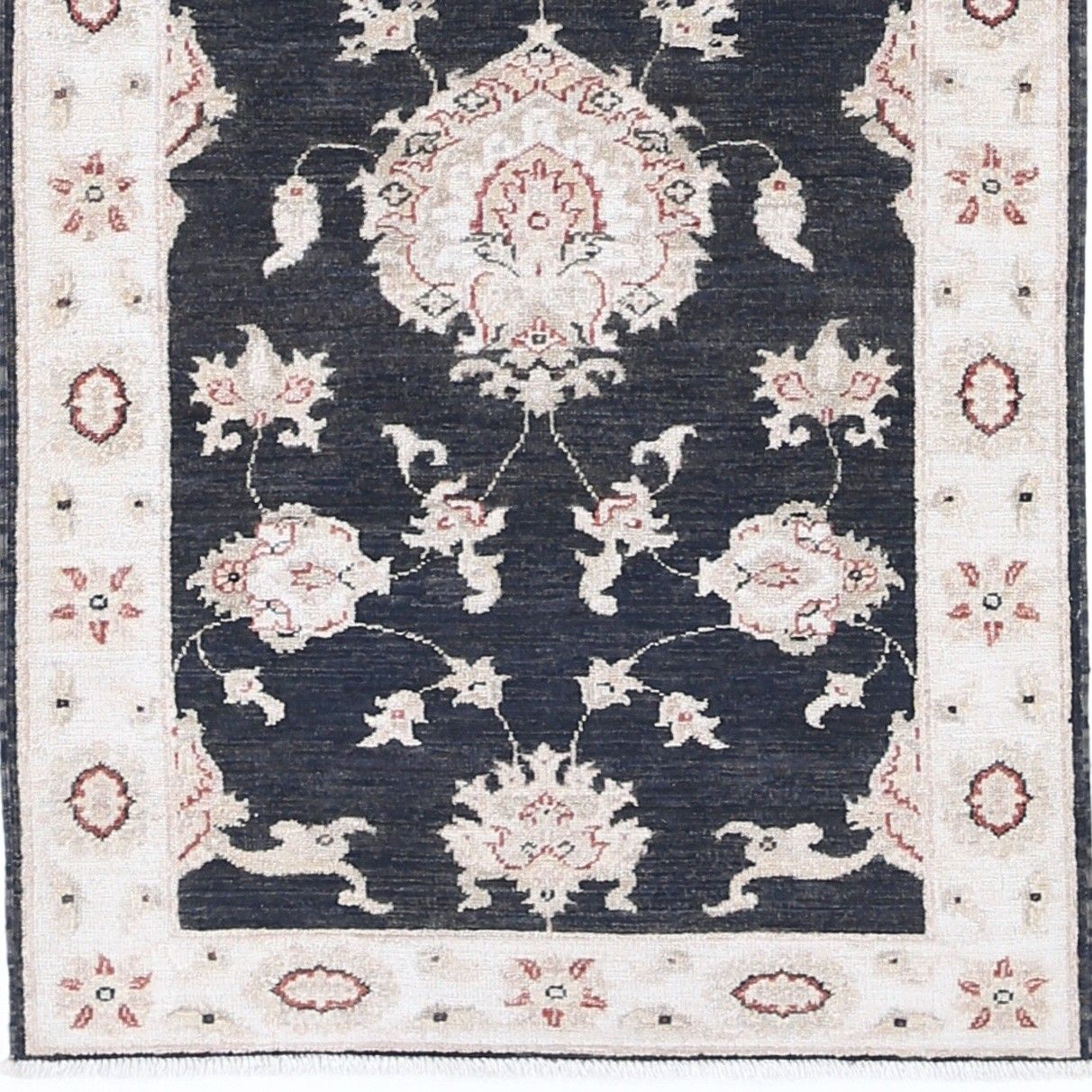 2.7x8.2 Ft Hand Knotted Black, Beige Runner Rug. Floral Corridor Rug For Hallway photo vinterior