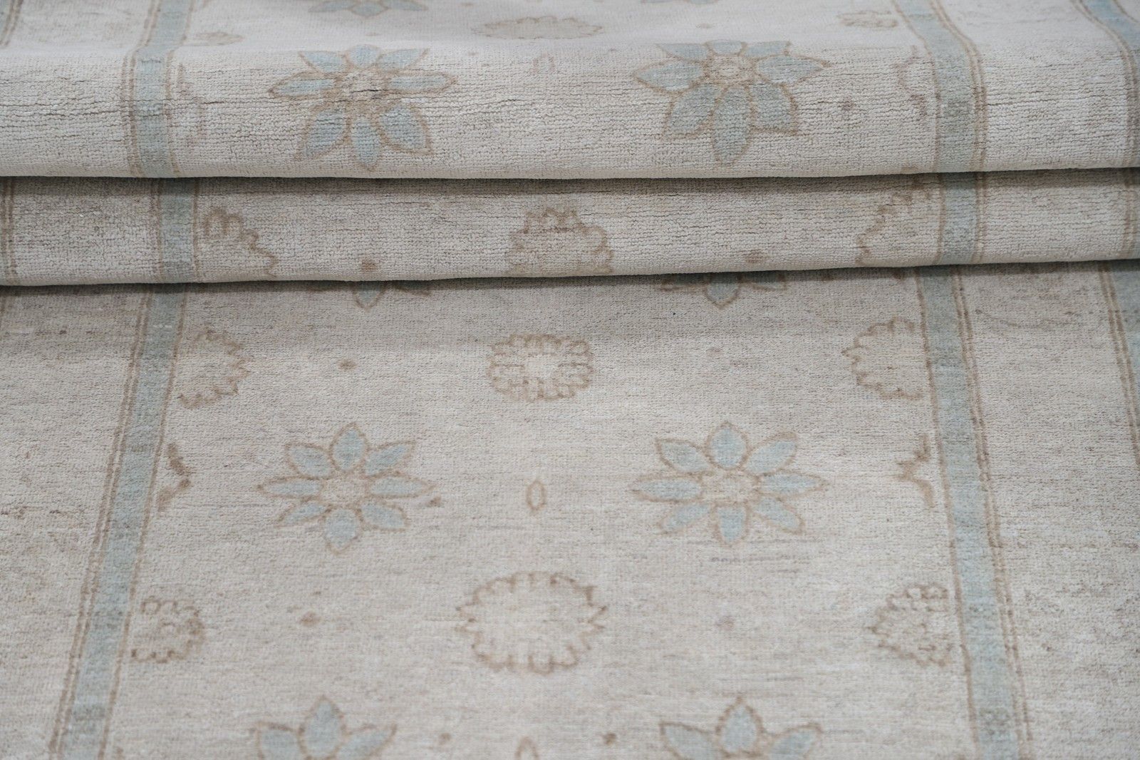 3x10.6 Ft Hand Knotted Beige Wool Runner Rug. Floral Corridor Rug For Hallway photo Textiles