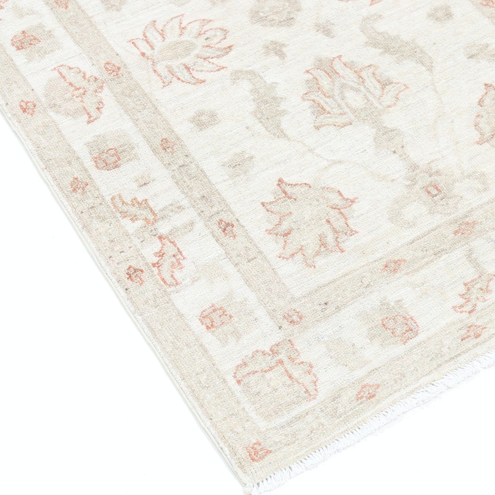 2,6x3,8 ft handgeknoopt beige Turks wollen vloerkleed met bloemmotief photo vinterior