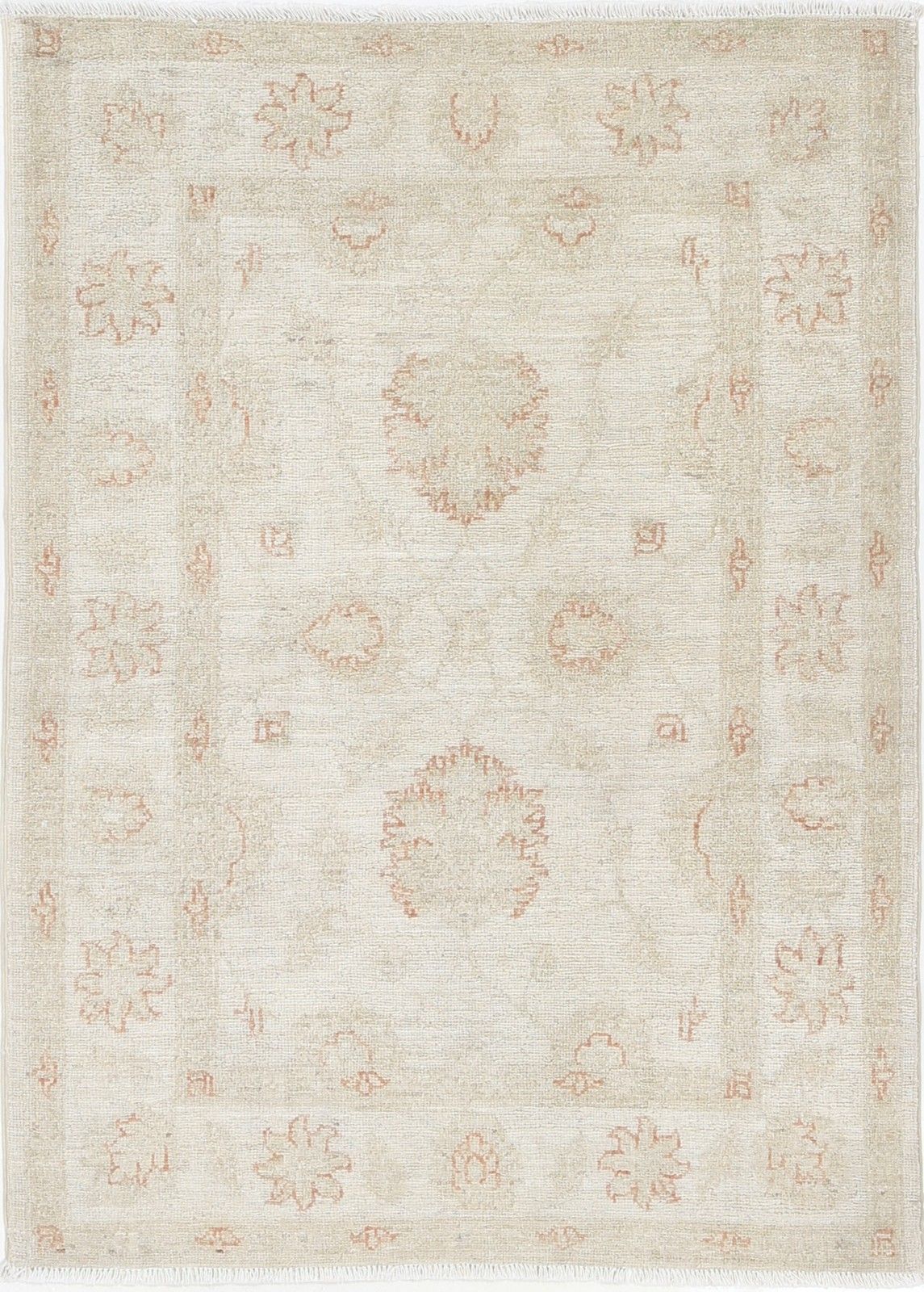 2.8x4 Ft Beige Hand Knotted Turkish Accent Rug With Floral Motifs. 100% Wool