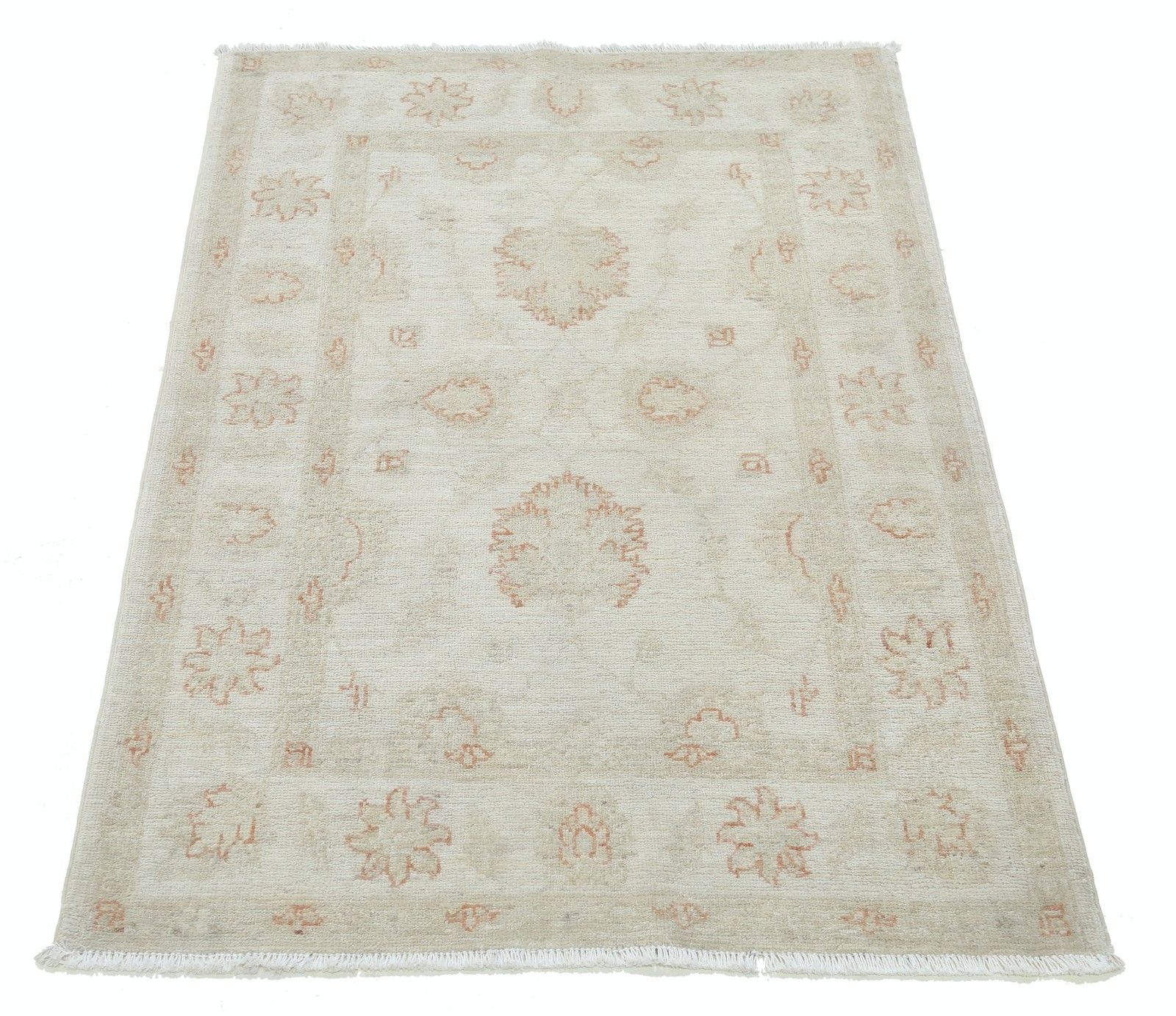 Tapis d'appoint turc noué à la main, motifs floraux, beige, 84 x 122 cm. 100 % laine photo Textiles