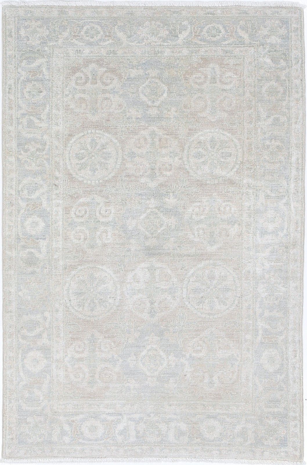 2.6x4 Ft Beige Accent Rug For Bedroom. Handknotted Turkish Wool Rug For Entryway