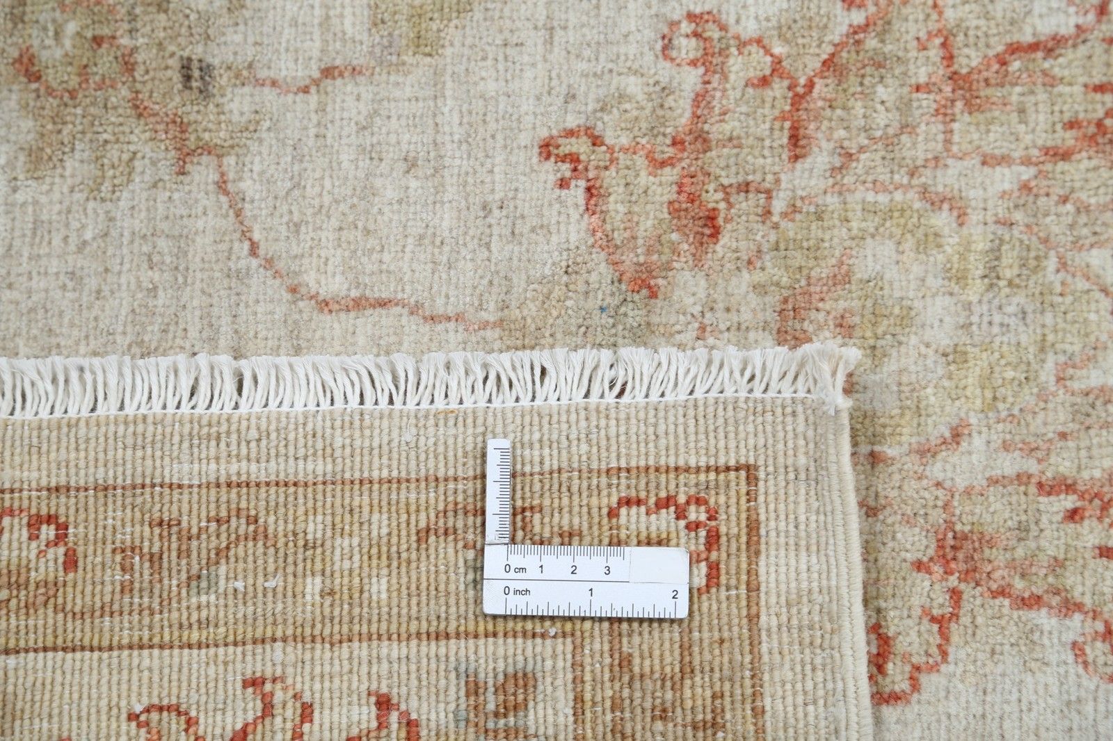 5,6x7,7 ft Handgeknoopt Beige Wollen Oushak Vloerkleed met Allover Bloemmotief photo buy