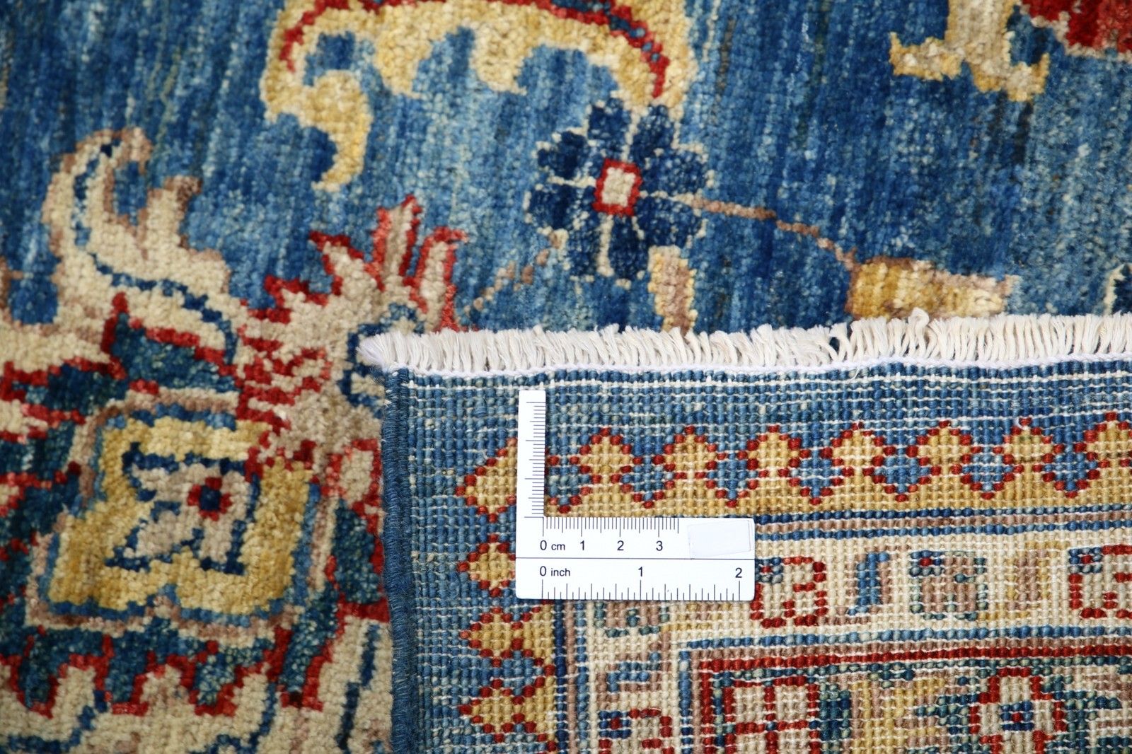 Tapis en laine noué à la main, bleu clair, rouge et ivoire, à motif floral, 170 x 230 cm photo Textiles
