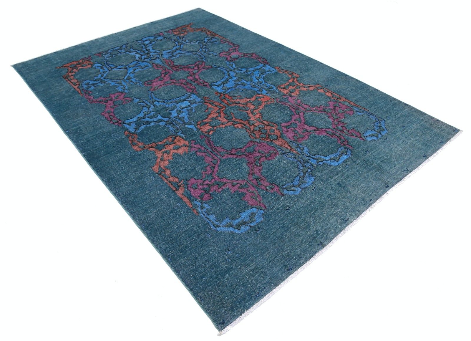 6x8.7 Ft Hand Knotted Blue Area Rug. Ornamental Pattern Carpet. 100% Wool photo furniture