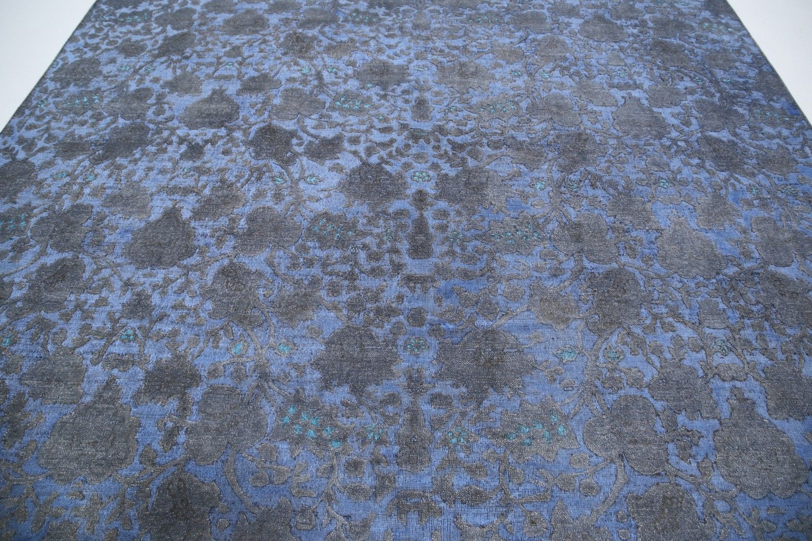 8.6x11.2 Ft Hand Knotted Blue And Gray Area Rug. Floral Botanical Design Carpet photo 5862.0