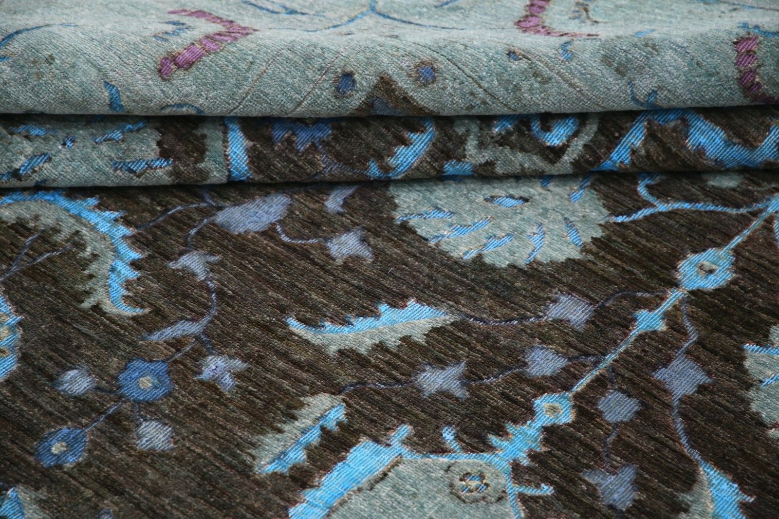 8.7x11.8 Ft Handmade Gray, Light Blue & Lavender Rug. Floral Vase Design Carpet photo furniture
