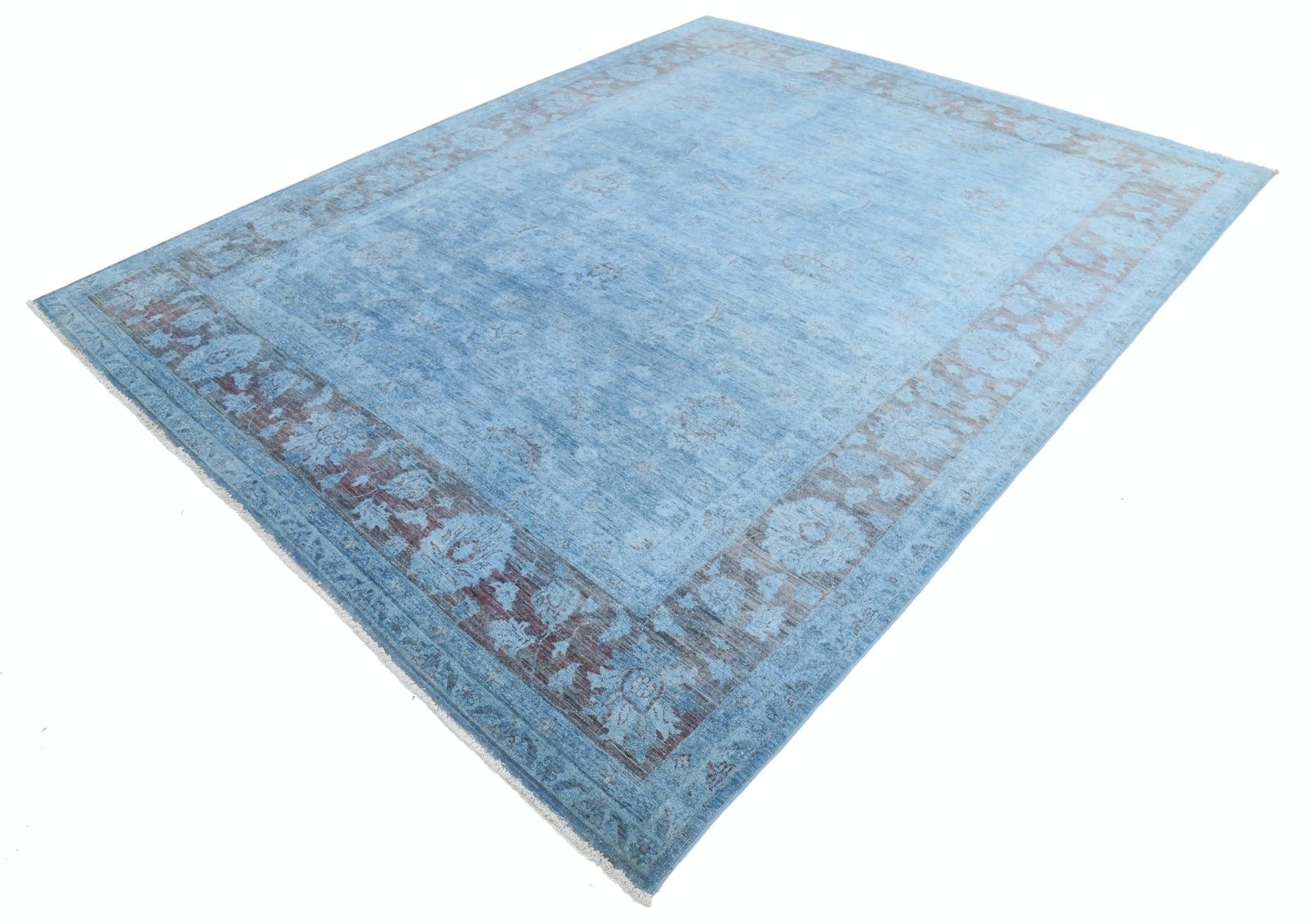 8,2 x 10,2 ft Handgeknoopt Blauw Oushak Groot Vloerkleed met Allover Bloemmotief photo for sale