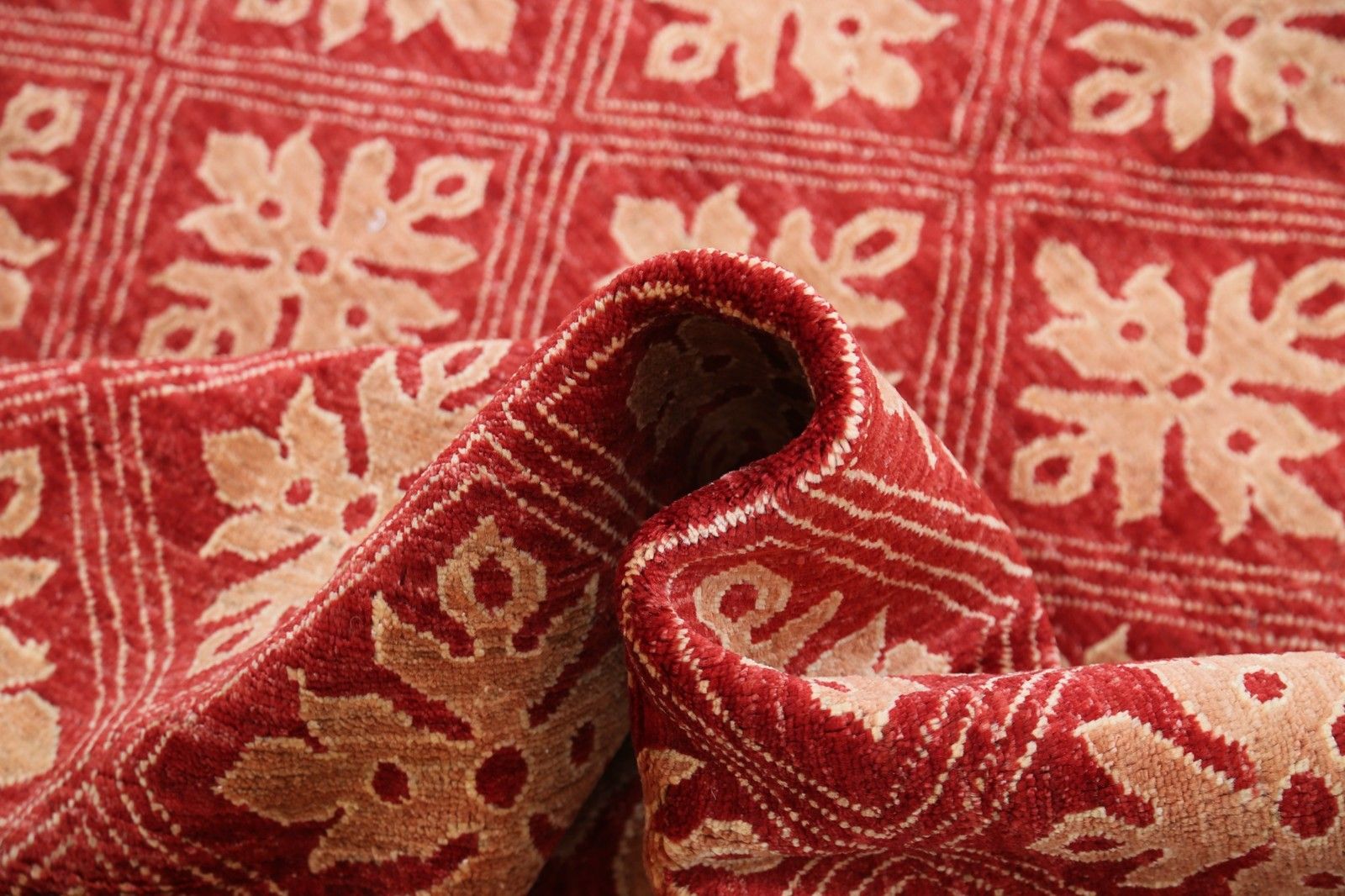 6.8x8 Ft Hand Knotted Red And Beige Area Rug. Repeating Geometric Design Carpet photo vinterior