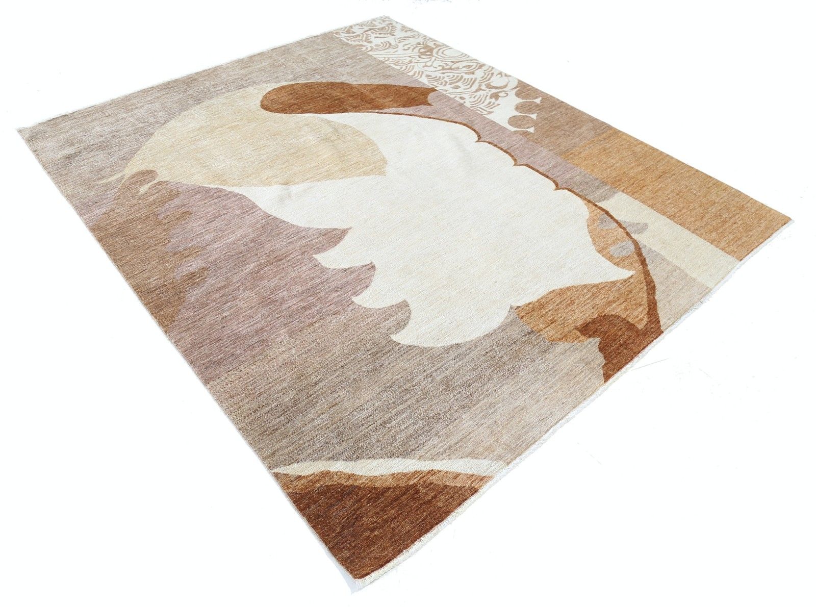 Tapis en laine noué à la main, beige, brun et ivoire, à motif abstrait, 2 x 2,4 m environ photo furniture