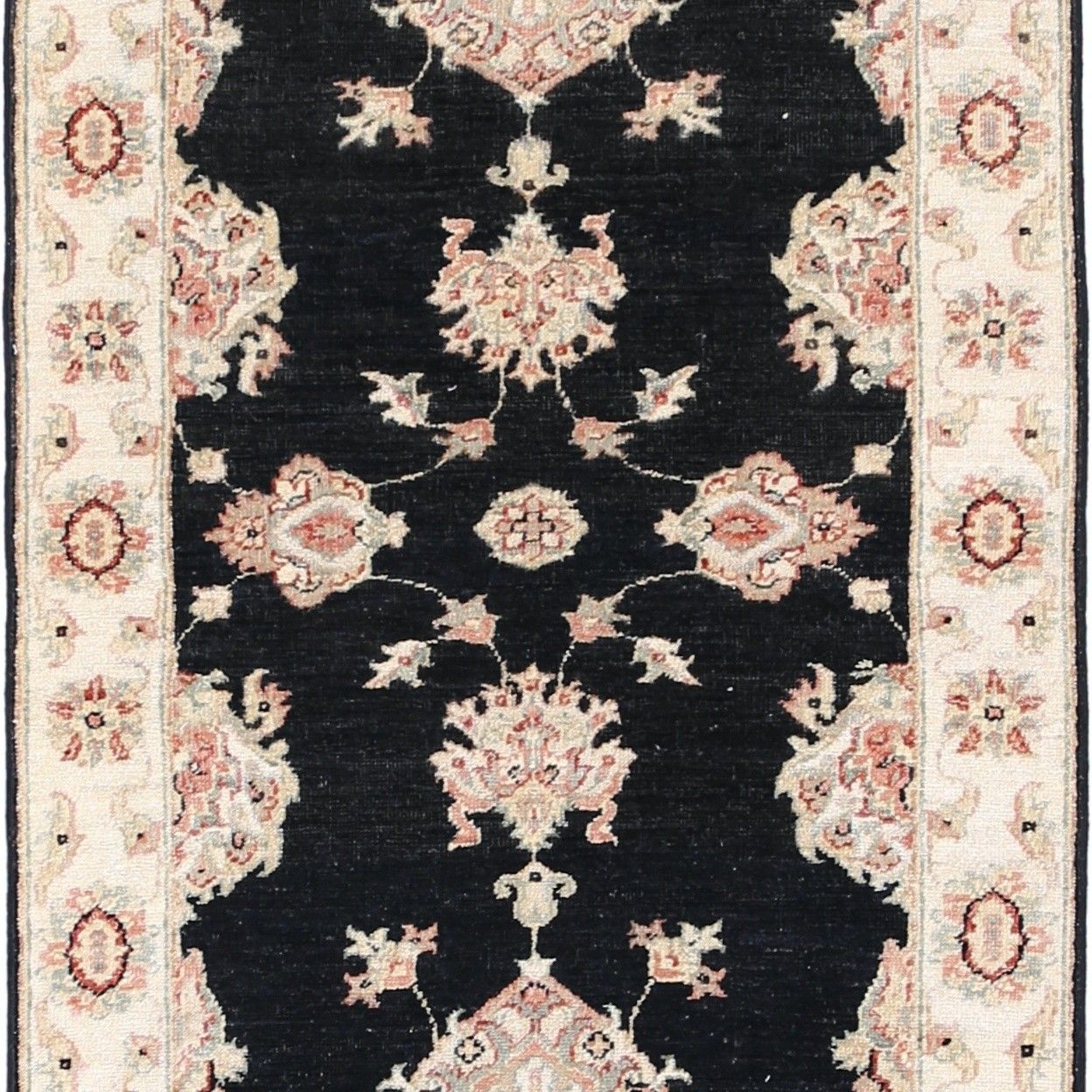 2.6x8.2 Ft Hand Knotted Black, Beige Runner Rug. Floral Corridor Rug For Hallway photo vinterior