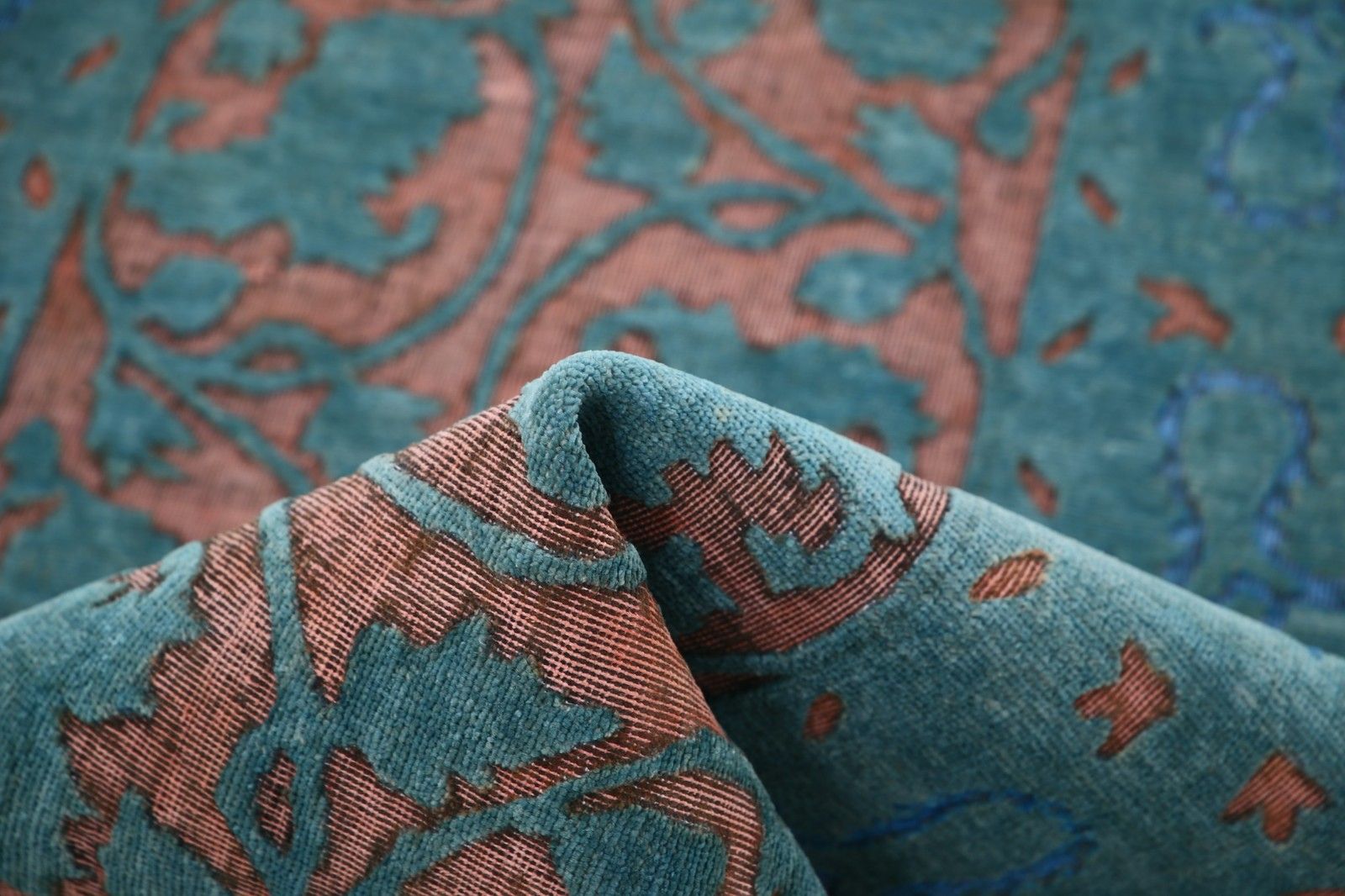2.7x8.3 Ft Hand Knotted Teal Blue, Blush Wool Runner Rug. Floral Corridor Rug photo buy