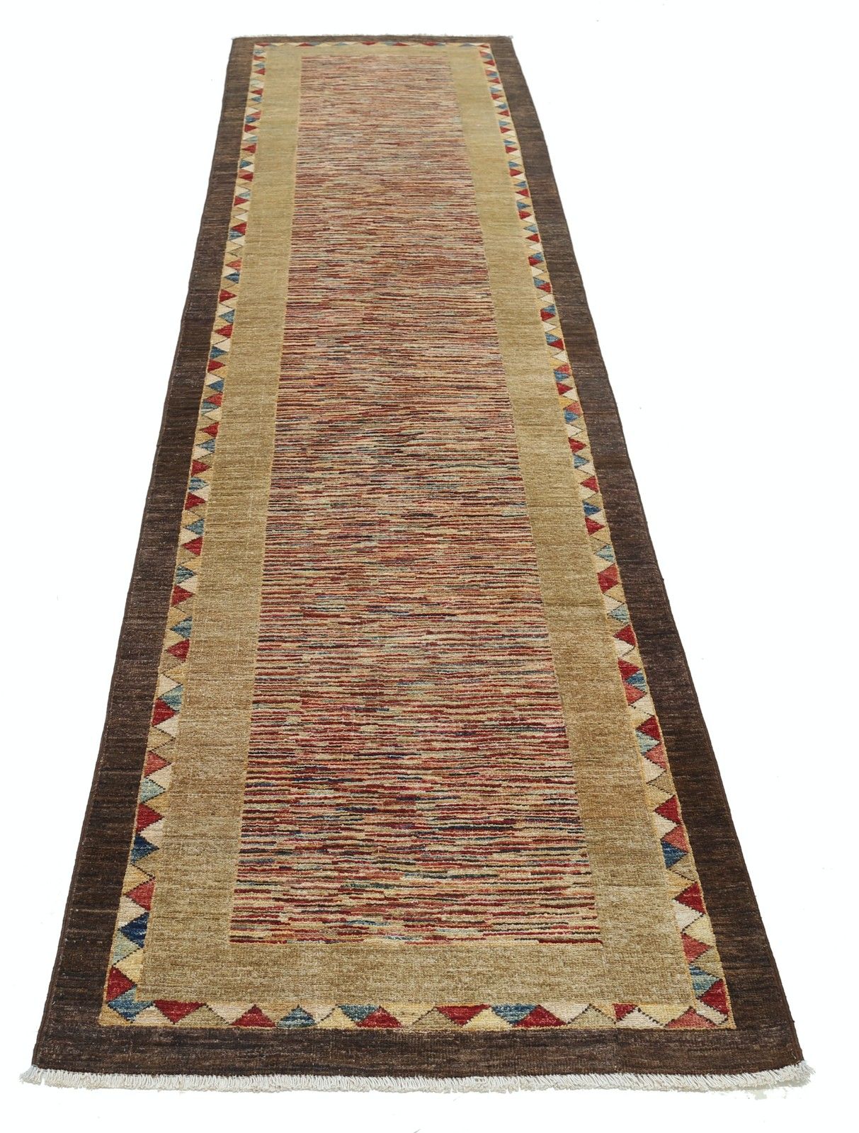 2.8x11.5 Ft Hand Knotted Beige, Brown, Red Runner Rug For Kitchen. Corridor Rug photo Textiles
