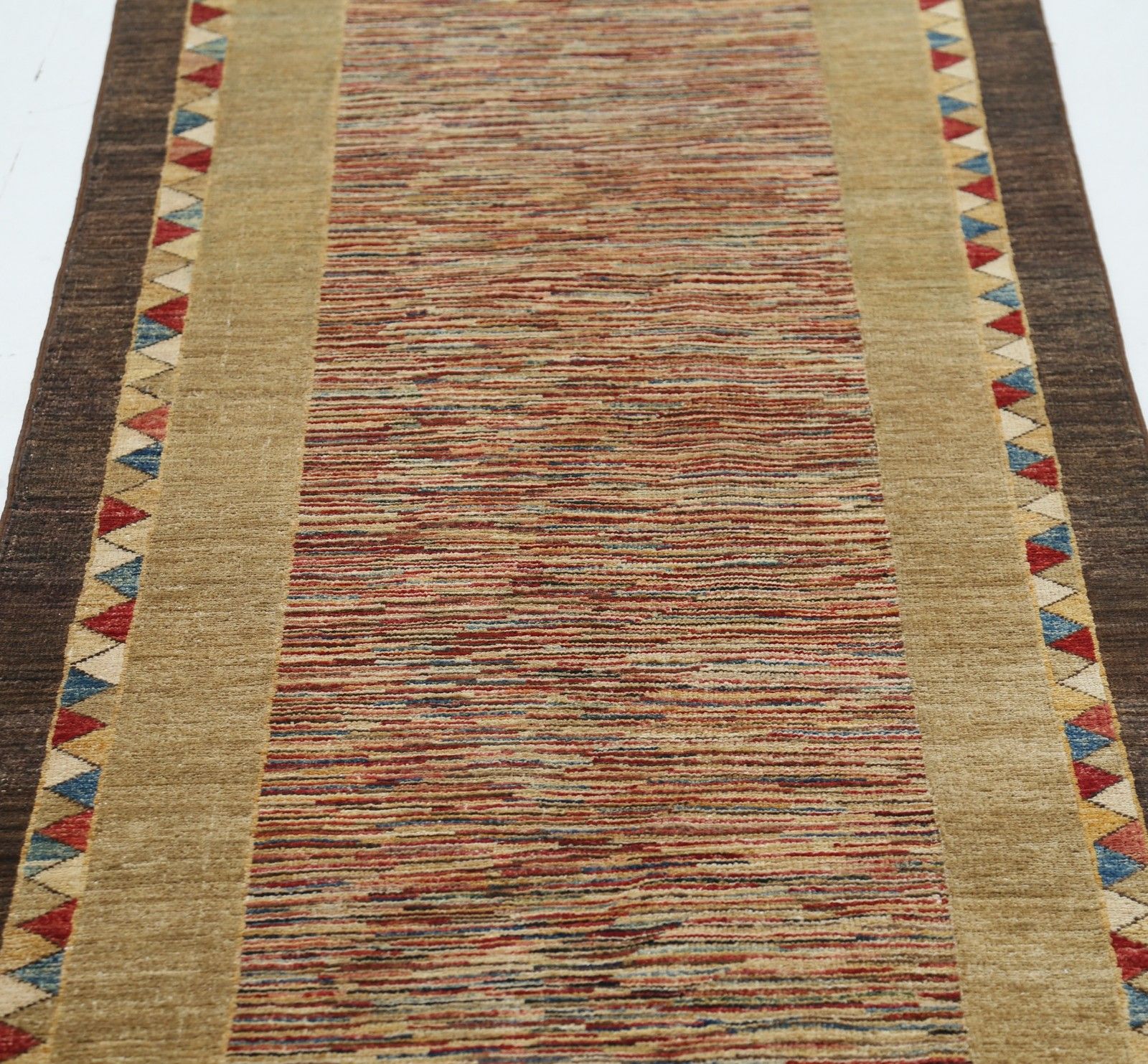 2,8 x 11,5 ft Handgeknoopt Beige, Bruin, Rood Loper voor Keuken. Gangloper photo 1240.0
