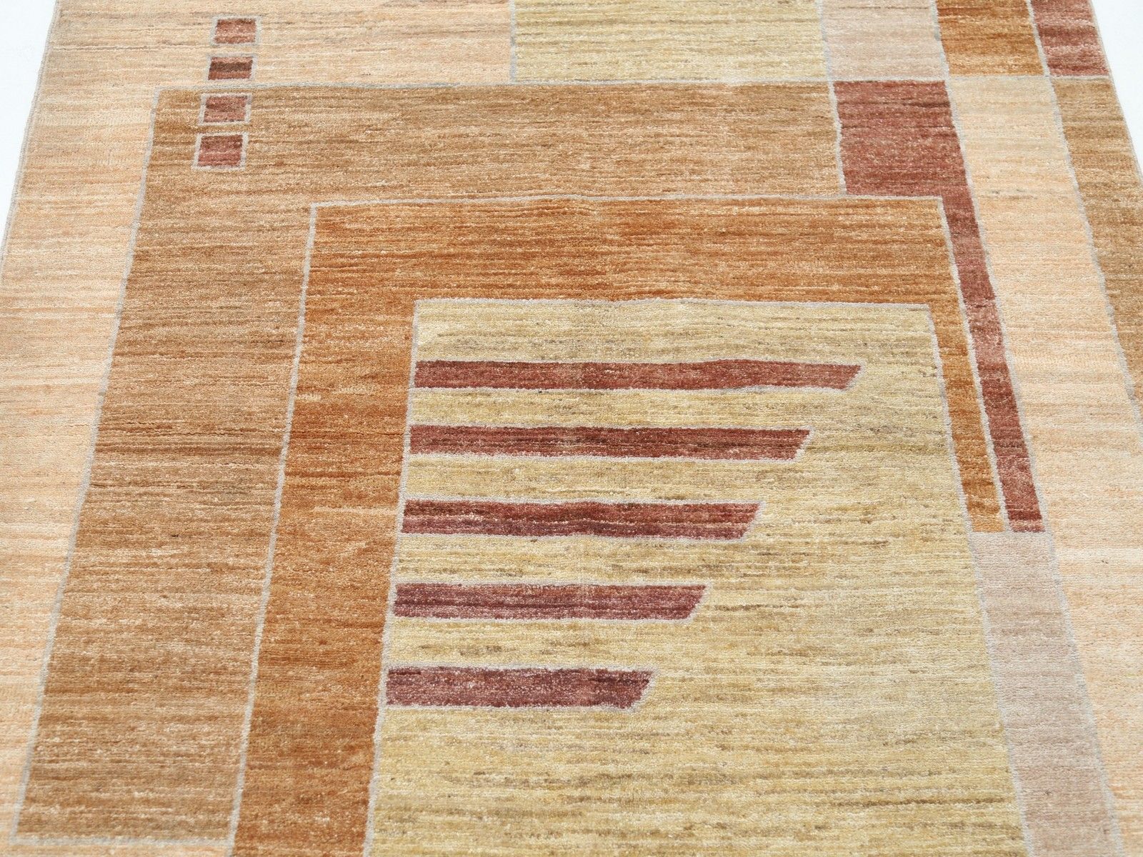3.8x6 Ft Handmade Beige, Brown And Red Area Rug. Abstract Geometric Design Rug photo 869.0