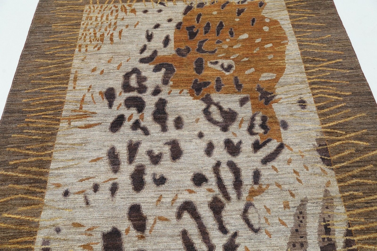 5x6.3 Ft Hand Knotted Brown, Beige And Mustard Area Rug. Abstract Design Carpet photo 1240.0