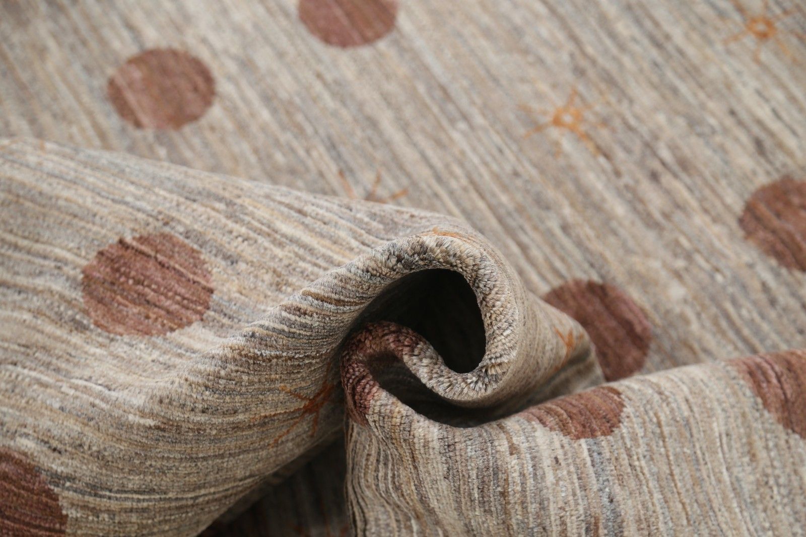 5x6.5 Ft Hand Knotted Beige And Brown Area Rug. Minimal Polka Dot Design Carpet photo vinterior