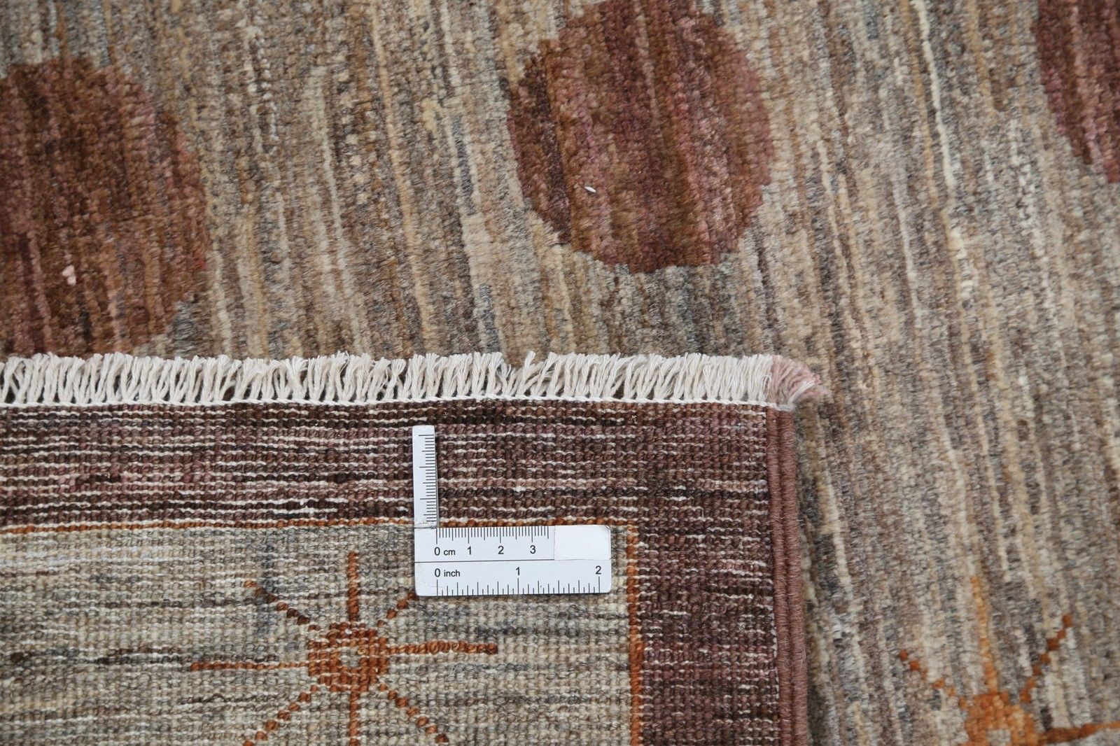 Tapis noué à la main beige et marron, 5 x 6,5 pi. Motif à pois minimaliste photo buy