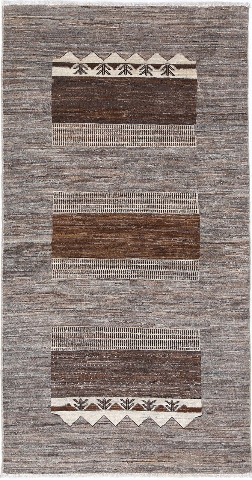 3.2x6.5 Ft Hand Knotted Brown Wool Area Rug, Geometric Tribal Pattern Accent Rug