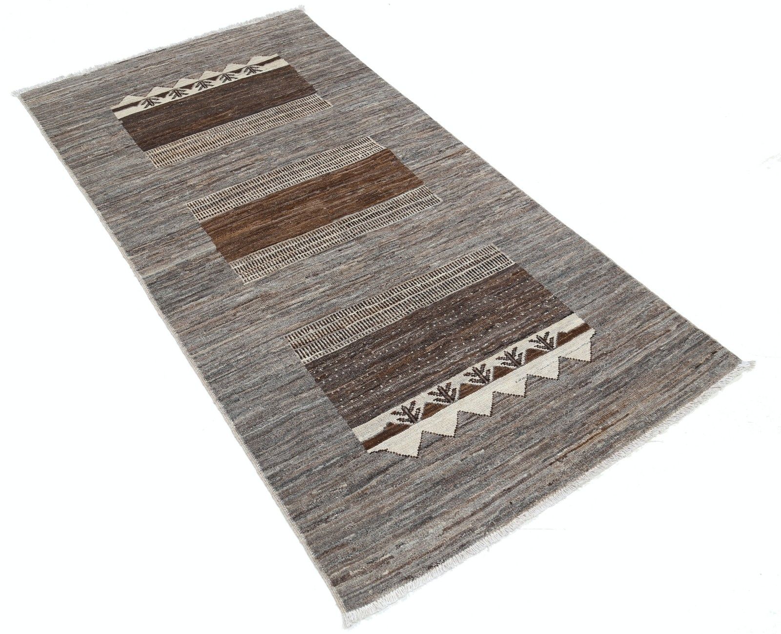 Tapis en laine noué à la main, motif géométrique tribal, 97 x 196 cm photo furniture
