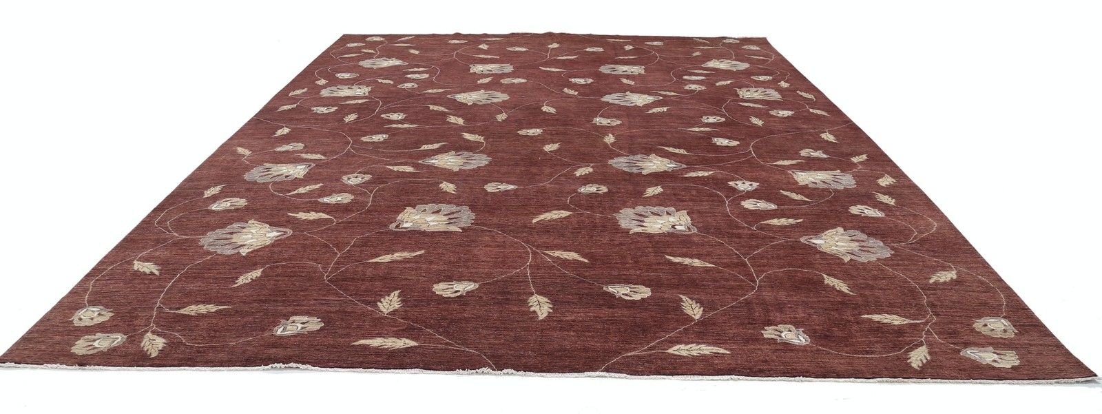 12x16 Ft Handknotted Red And Beige Wool Oversized Rug. Floral Vine Design Carpet photo Textiles