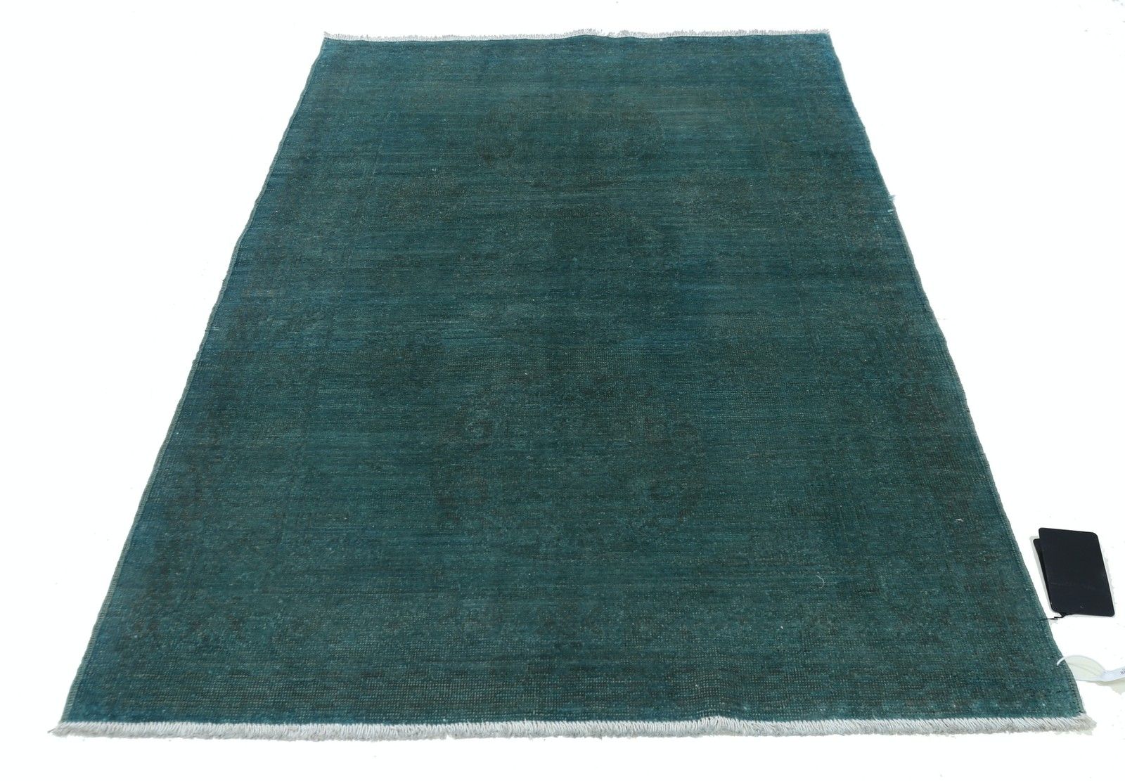 4x5,8 ft Hedendaags Vloerkleed in Blauwgroen. Handgeknoopt Accentkleed. 100% Wol photo Textiel
