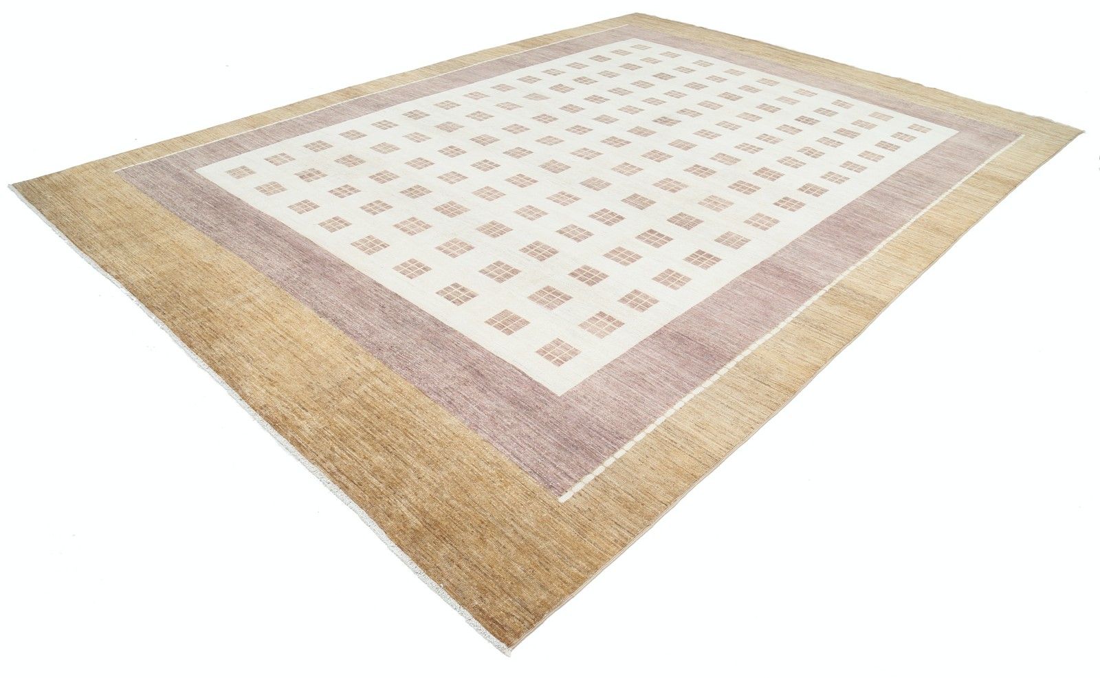 10.5x14.6 Ft Handmade Beige, Blush And Brown Rug. Geometric Grid Design Carpet photo for sale