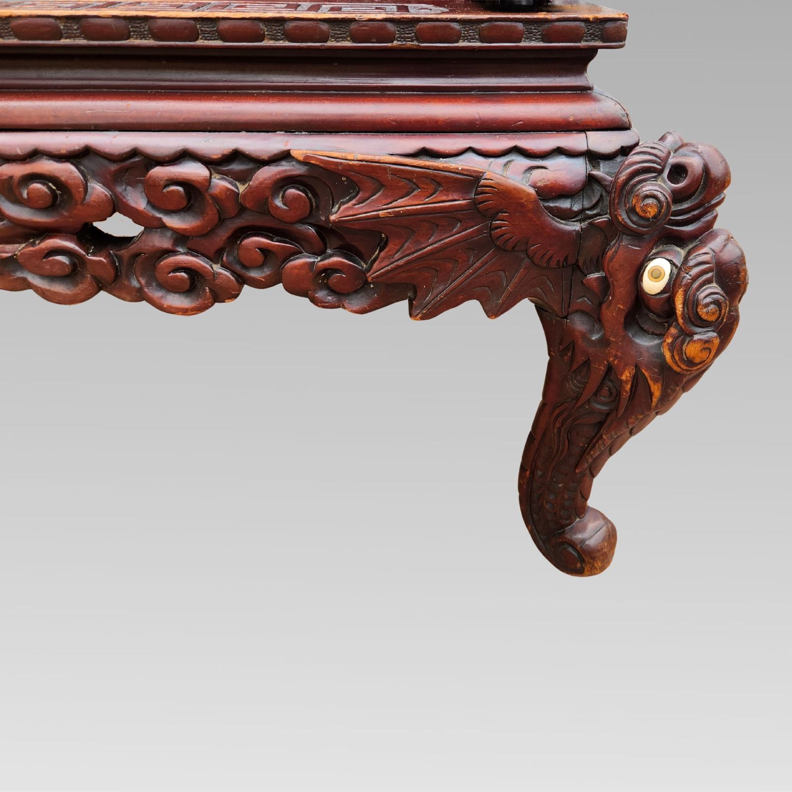 photo furniture Exceptional Chinese Dragon Oriental Hall Bench Or Settle, Rosewood C1900