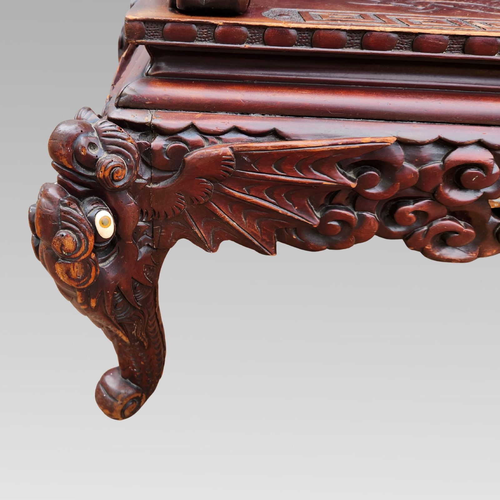 photo for sale Exceptional Chinese Dragon Oriental Hall Bench Or Settle, Rosewood C1900